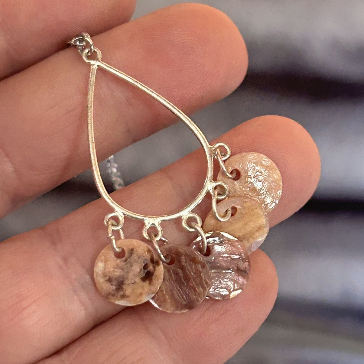 Handmade Handcrafted shell disc chandelier pendant on chain necklace Size ONE SIZE - 5 Thumbnail
