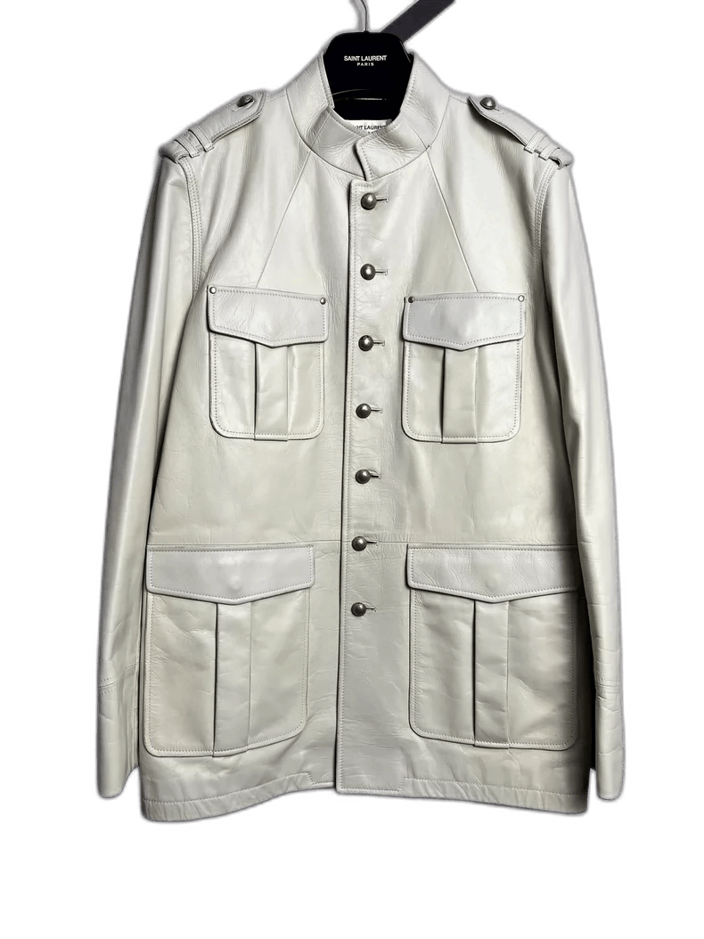 Saint Laurent Paris Saint Laurent White Leather Jacket with Pockets Size US L / EU 52-54 / 3 - 1 Thumbnail