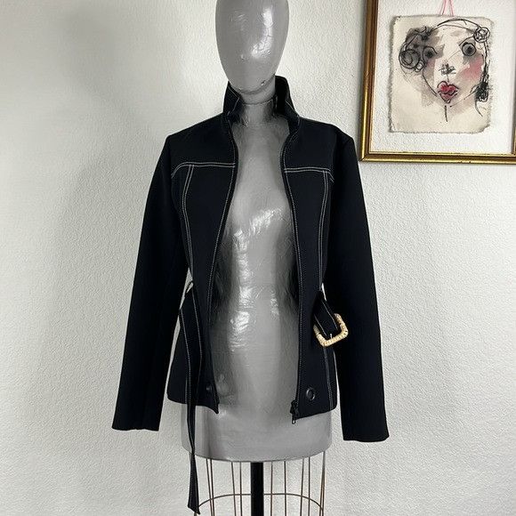 Kenzo × Vintage KENZO Mandarin Officer Neoprene Belted Midi Jacket Size S / US 4 / IT 40 - 7 Thumbnail