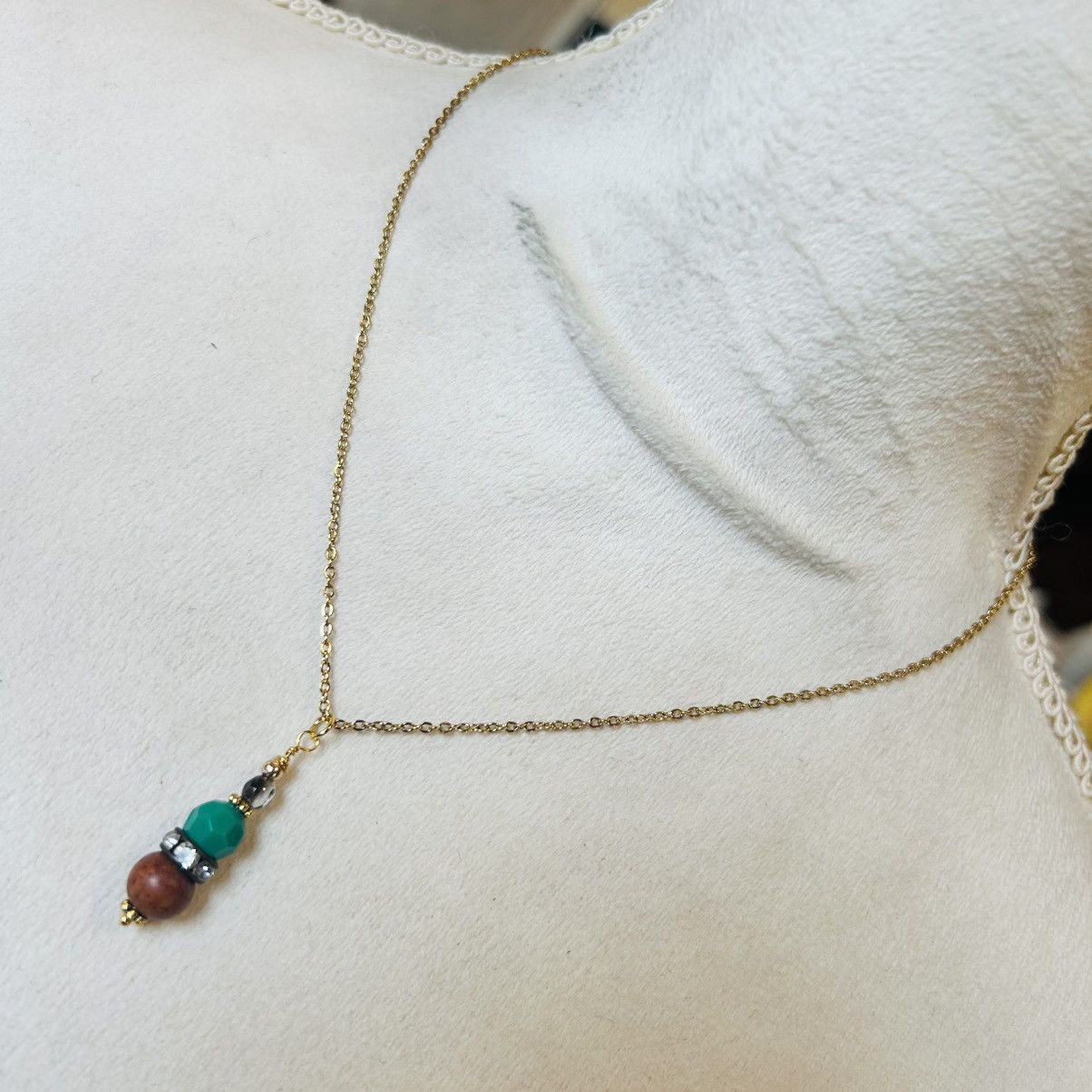 Handmade Handcrafted vintage bead drop pendant on chain necklace Size ONE SIZE - 2 Thumbnail