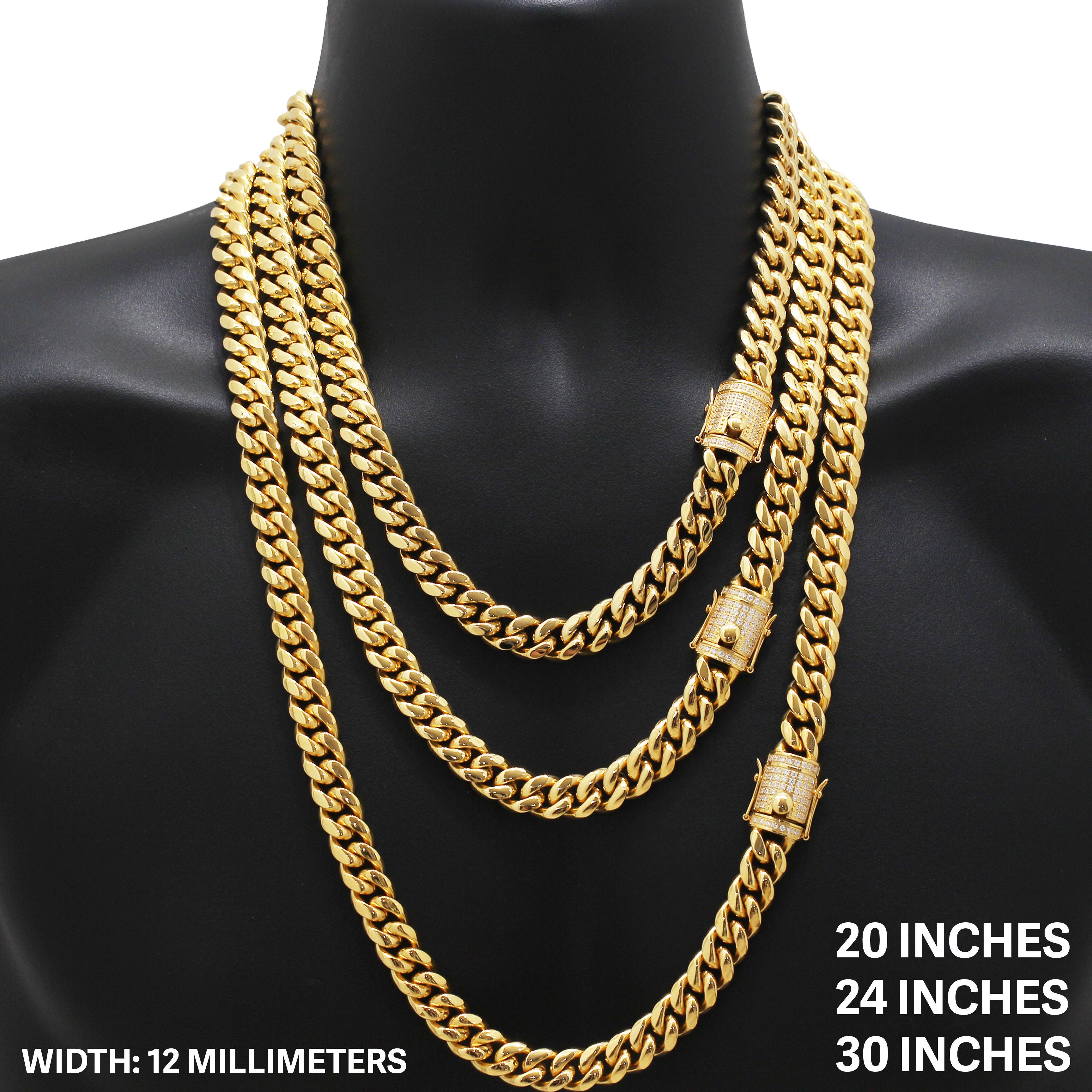 Other 316L SS 18k GP CZ 12mm Miami Cuban Link Chain Necklace 24" Size ONE SIZE - 1 Thumbnail