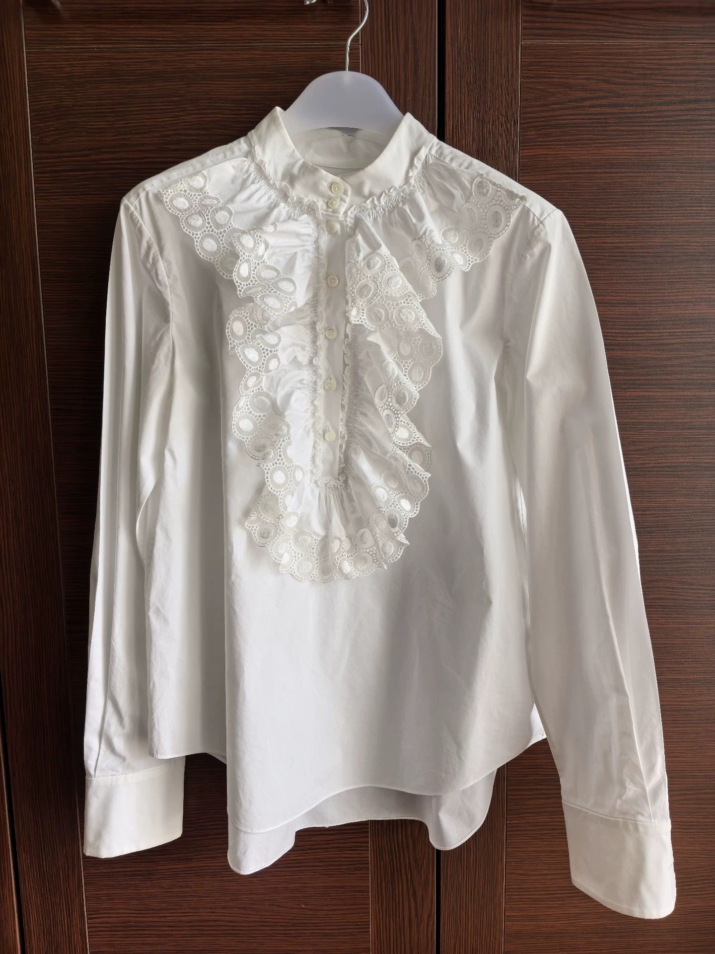 Chloe Chloe Women's White Lace-Trimmed Shirt 36 French Size XS / US 0-2 / IT 36-38 - 2 Thumbnail