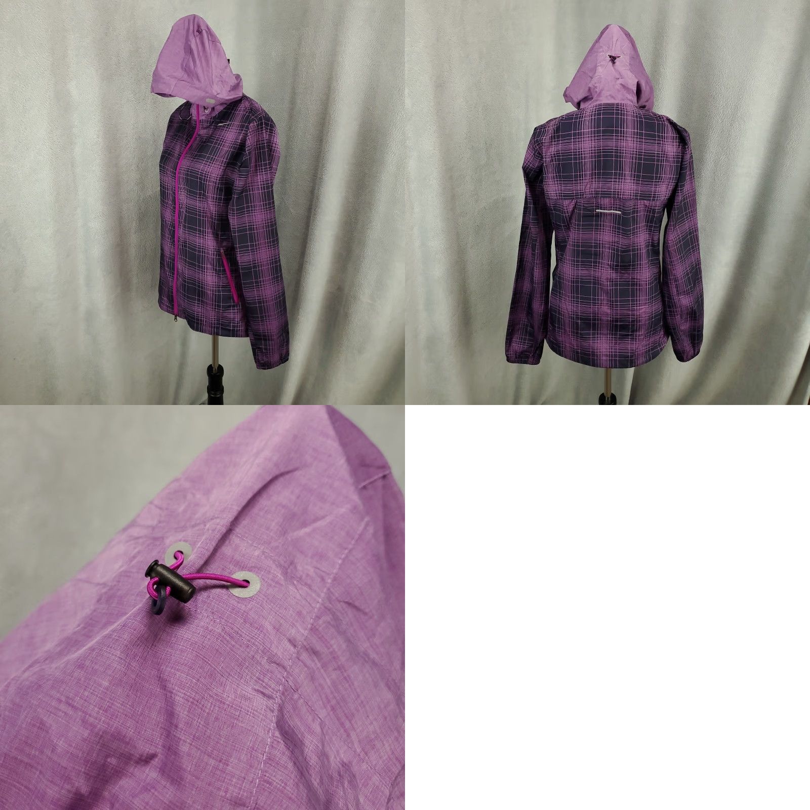 Nike Nike Running Jacket Womens S Black Purple Plaid Hooded Full Zip Lightweight Windbreaker Athletic Spring Fall Summer Winter Activewear Size S / US 4 / IT 40 - 9 Thumbnail