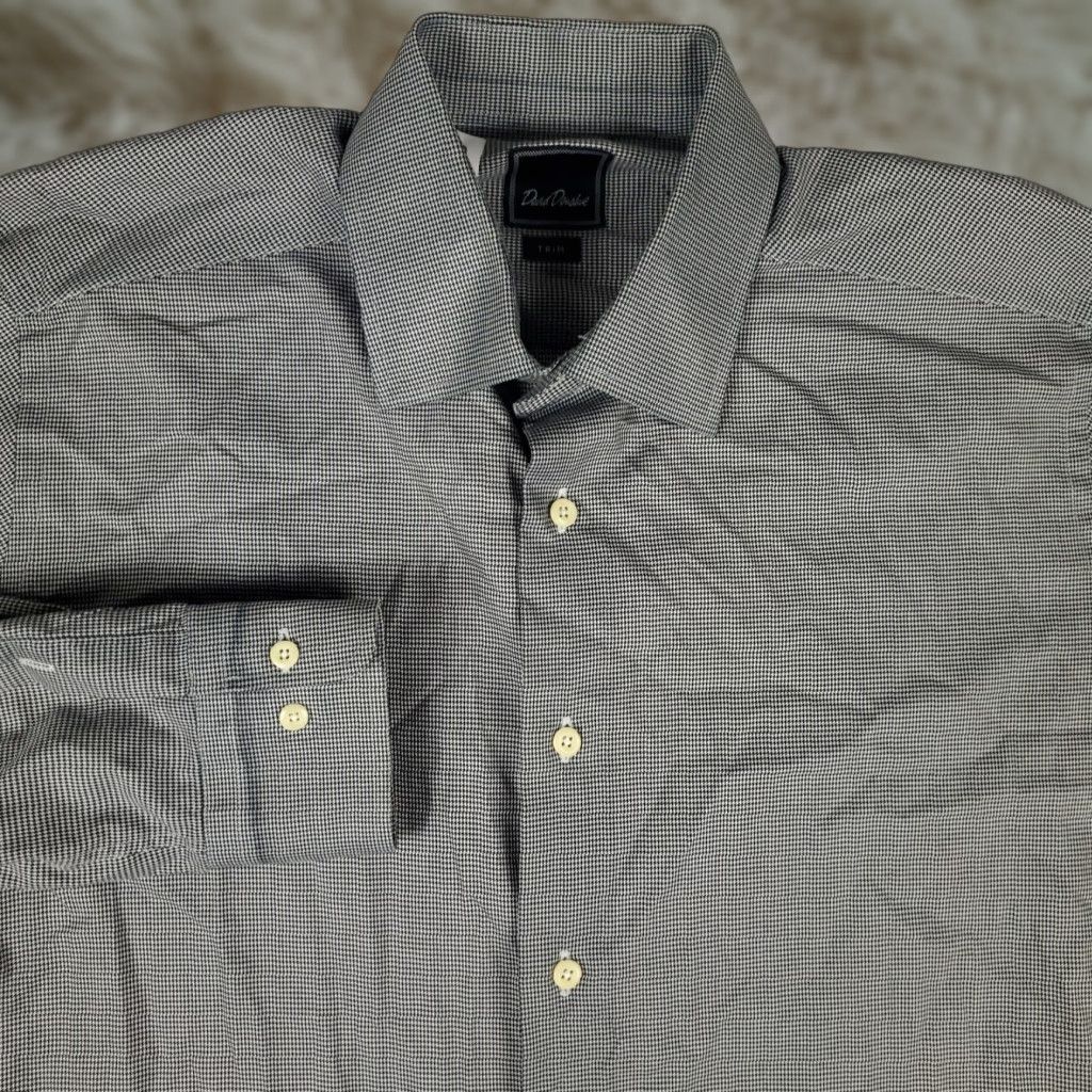 David Donahue David Donahue Dress Shirt Mens 16.5 Blue Houndstooth Pattern Long Sleeve Button Up 100% Cotton Regular Navy Mens Size 42R - 1 Thumbnail