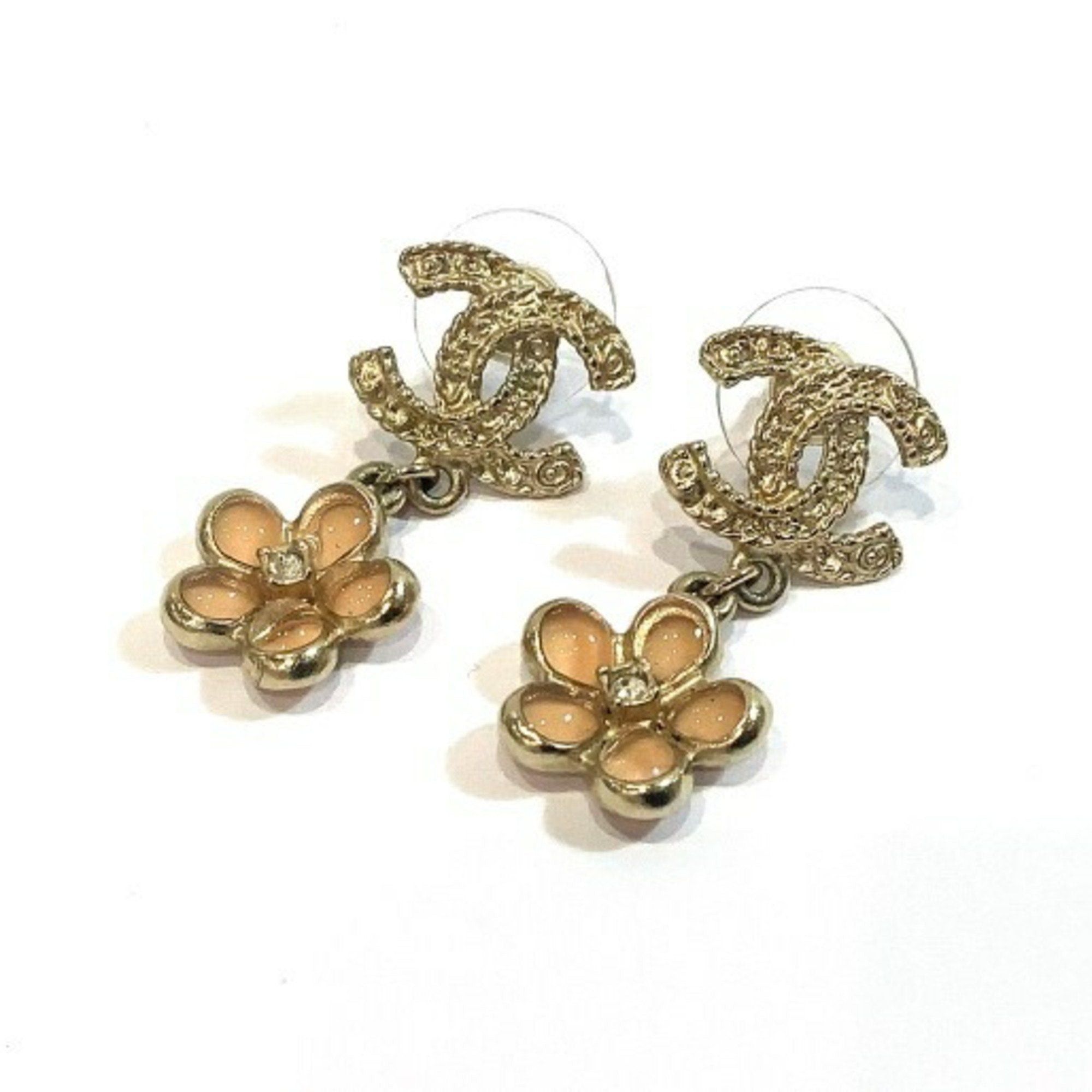 image of Chanel Coco Flower Motif Earrings, Pink, Boxed, Plated, Kb-8142 in Gold, Women's