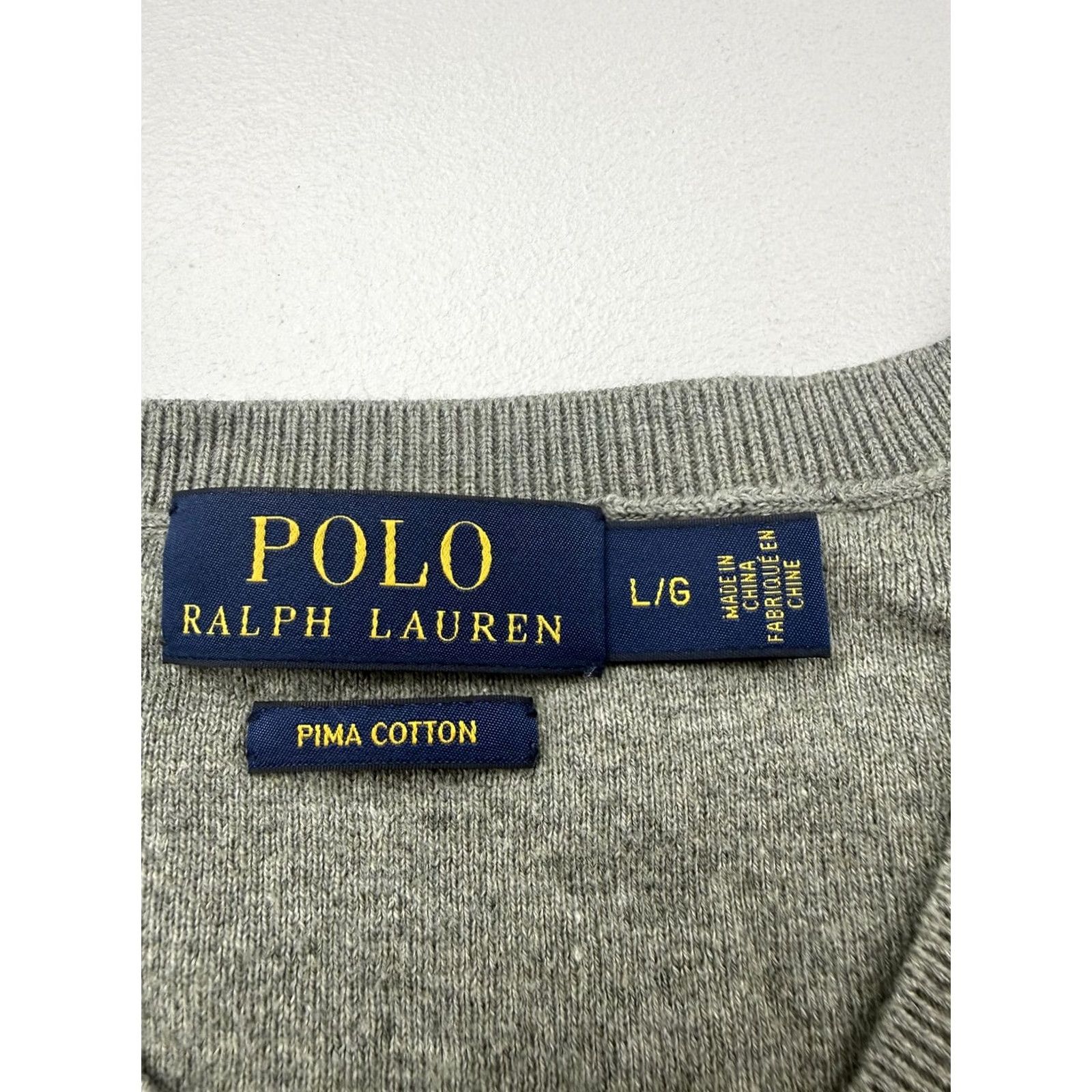 Polo Ralph Lauren Polo Ralph Lauren Mens Large Gray V Neck Pima Cotton Knit Sweater Pullover Size US L / EU 52-54 / 3 - 3 Thumbnail
