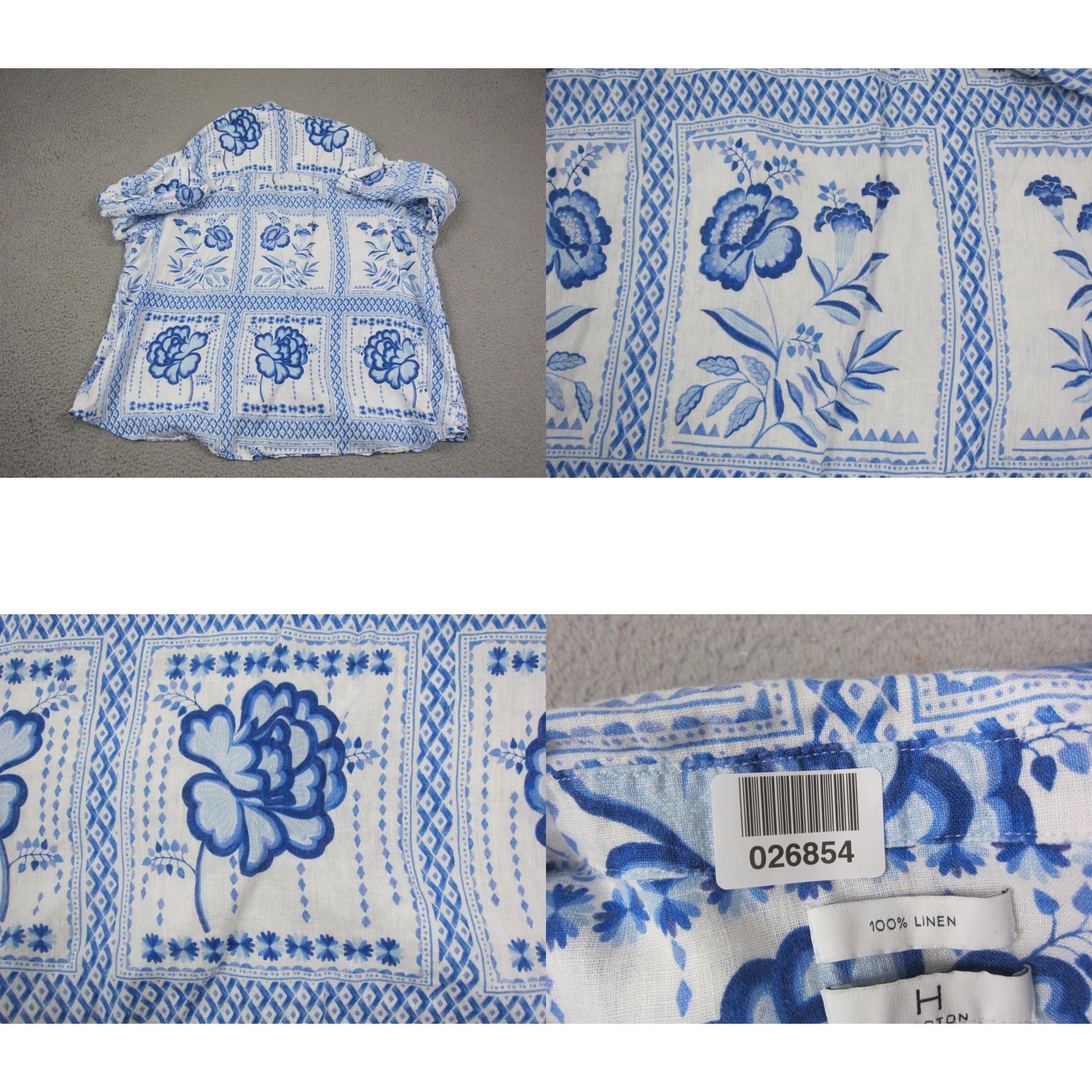 Halston Halston Shirt Womens 3X Blue White 100% Linen Floral Leisure Ladies Summer Size XXL / US 16-18 / IT 52-54 - 8 Thumbnail