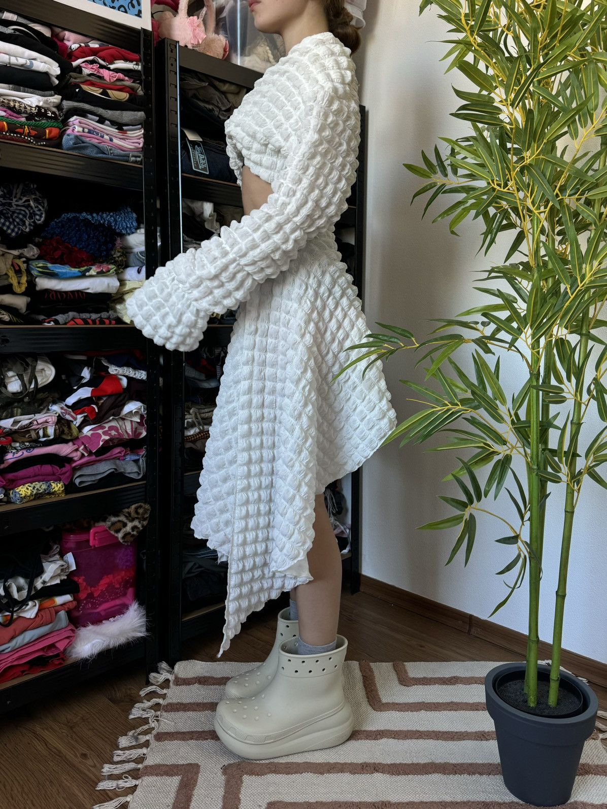 Vintage SHIBORI DOUBLET STYLE TOP LONG SLEEVE + SKIRT BEACH SET SUIT Size L / US 10 / IT 46 - 3 Thumbnail