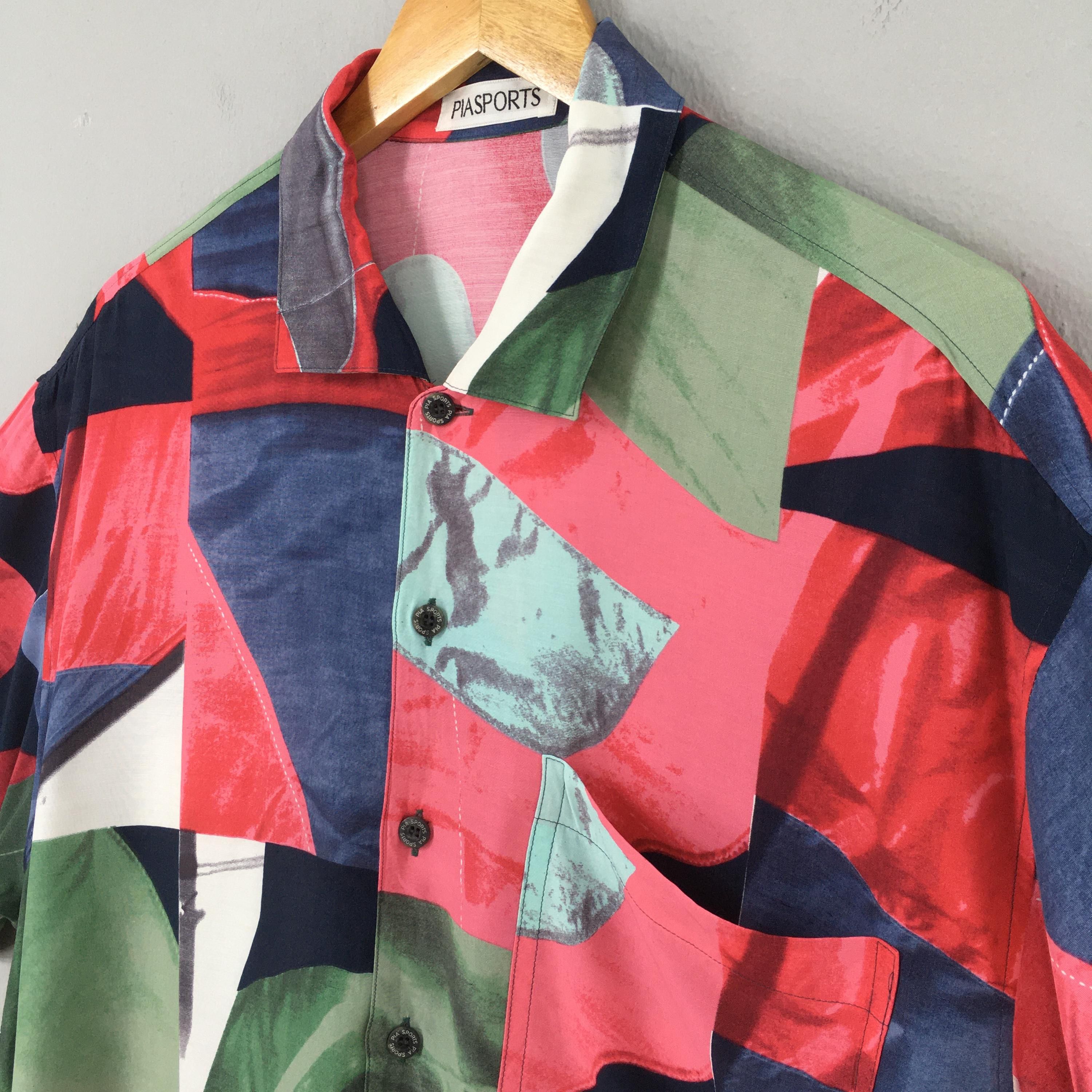 Vintage Vtg Pia Sports Funky Multicolor Abstract Pattern Shirt L Size US L / EU 52-54 / 3 - 3 Thumbnail