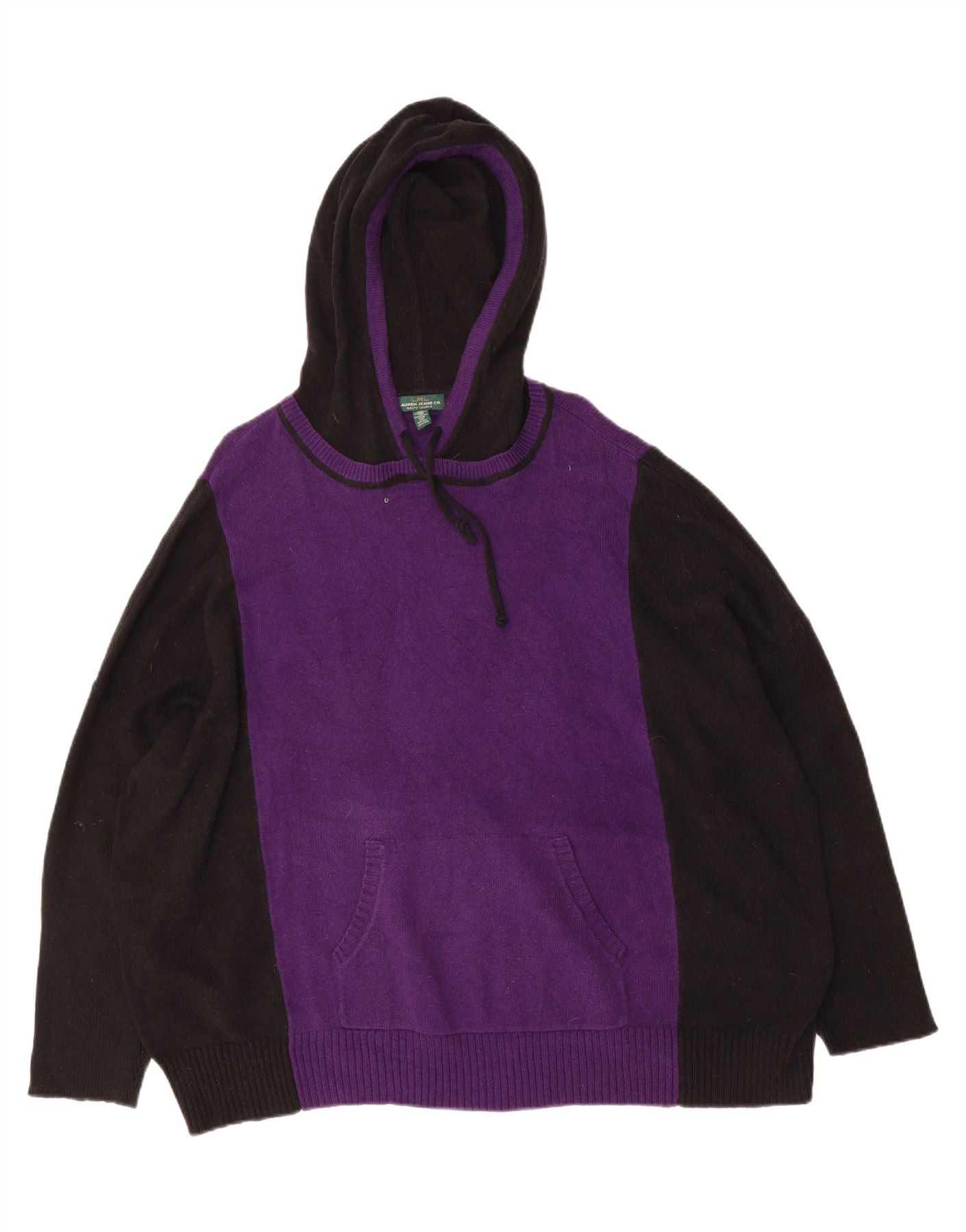 Ralph Lauren Womens Hooded Jumper Sweater UK 22 3XL Purple Colourblock Size XXL / US 16-18 / IT 52-54 - 1 Thumbnail