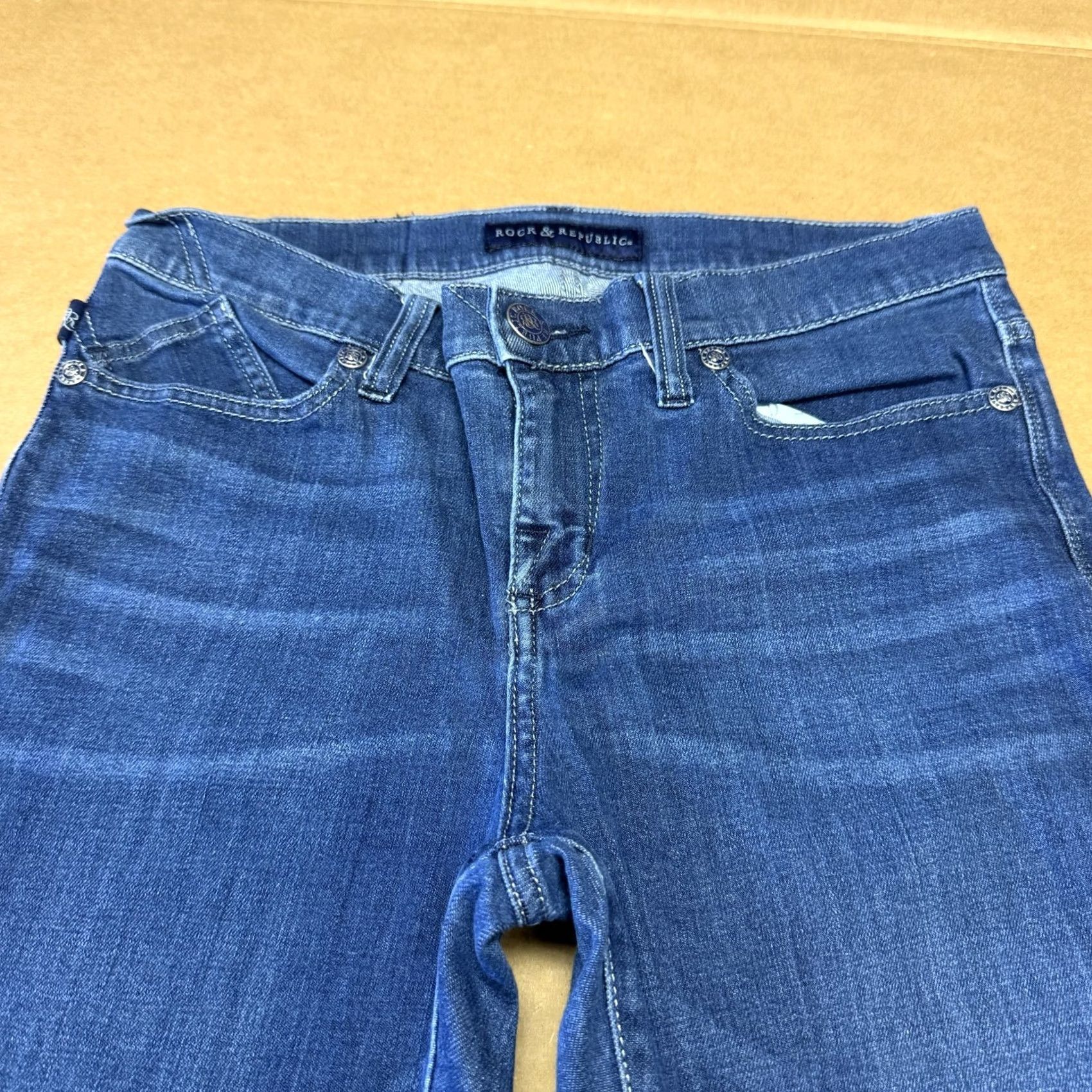 Vintage Rock & Republic Jeans Womens 10 M Blue Kasandra Flare Studded Stretch Denim Jeans Women Flared 5-Pocket Logo Back Pockets Vintage: No Size 32" / US 10 / IT 46 - 5 Thumbnail