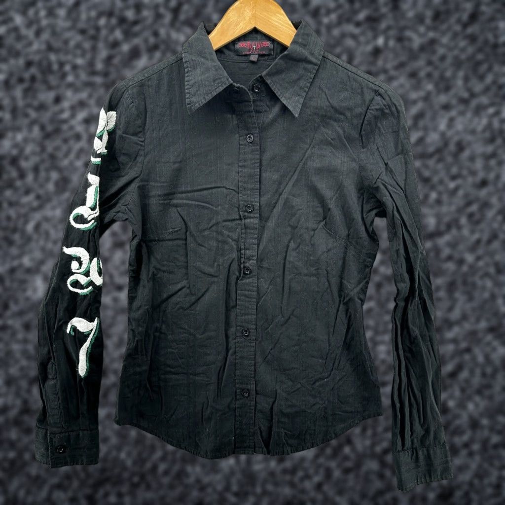 Vintage RAW 7 Button-Up Long Sleeve Womens Large Embroidered Skull Shirt Black USA Size L / US 10 / IT 46 - 1 Thumbnail