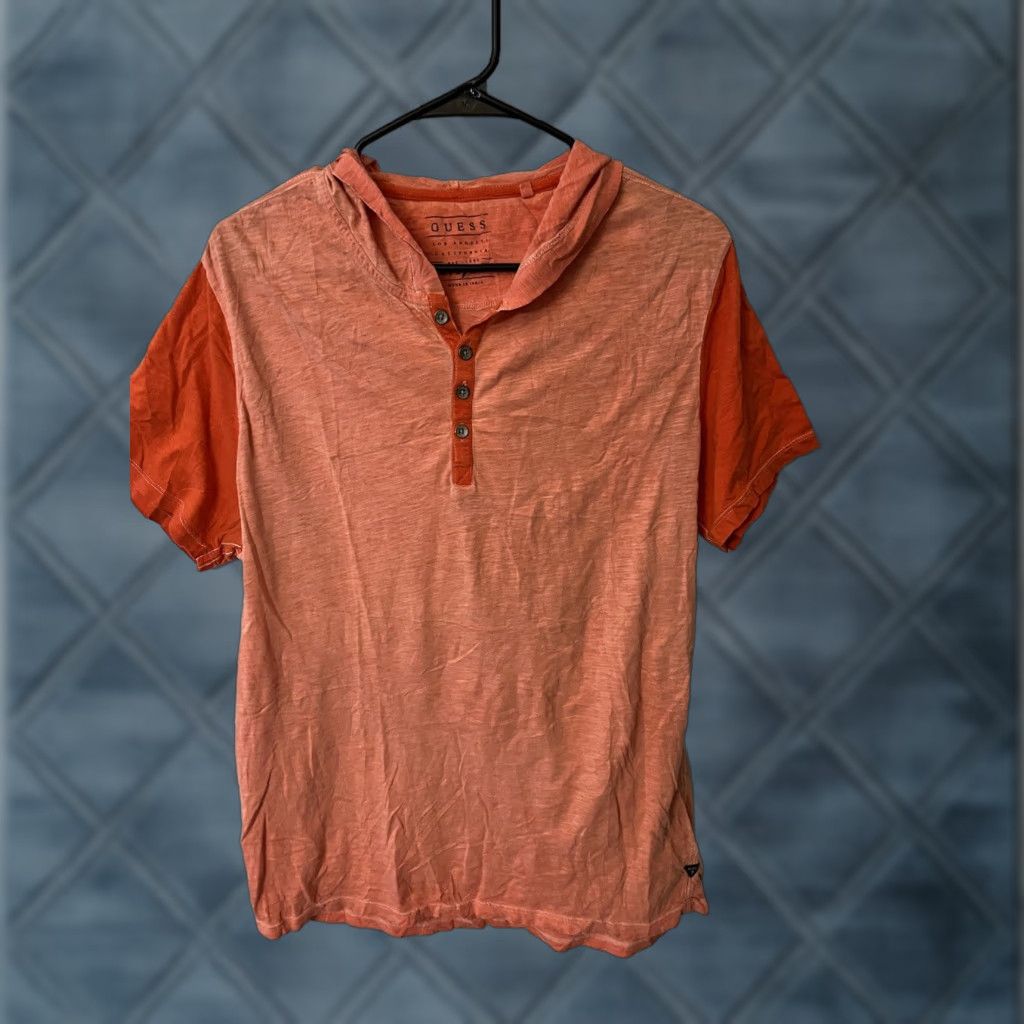 Guess VINTAGE GuESS Becklin Hood Henly Shirt L Men Hooded Orange Salmon Peach Shirt Mens L Hooded 90s/90s? Size US L / EU 52-54 / 3 - 1 Thumbnail