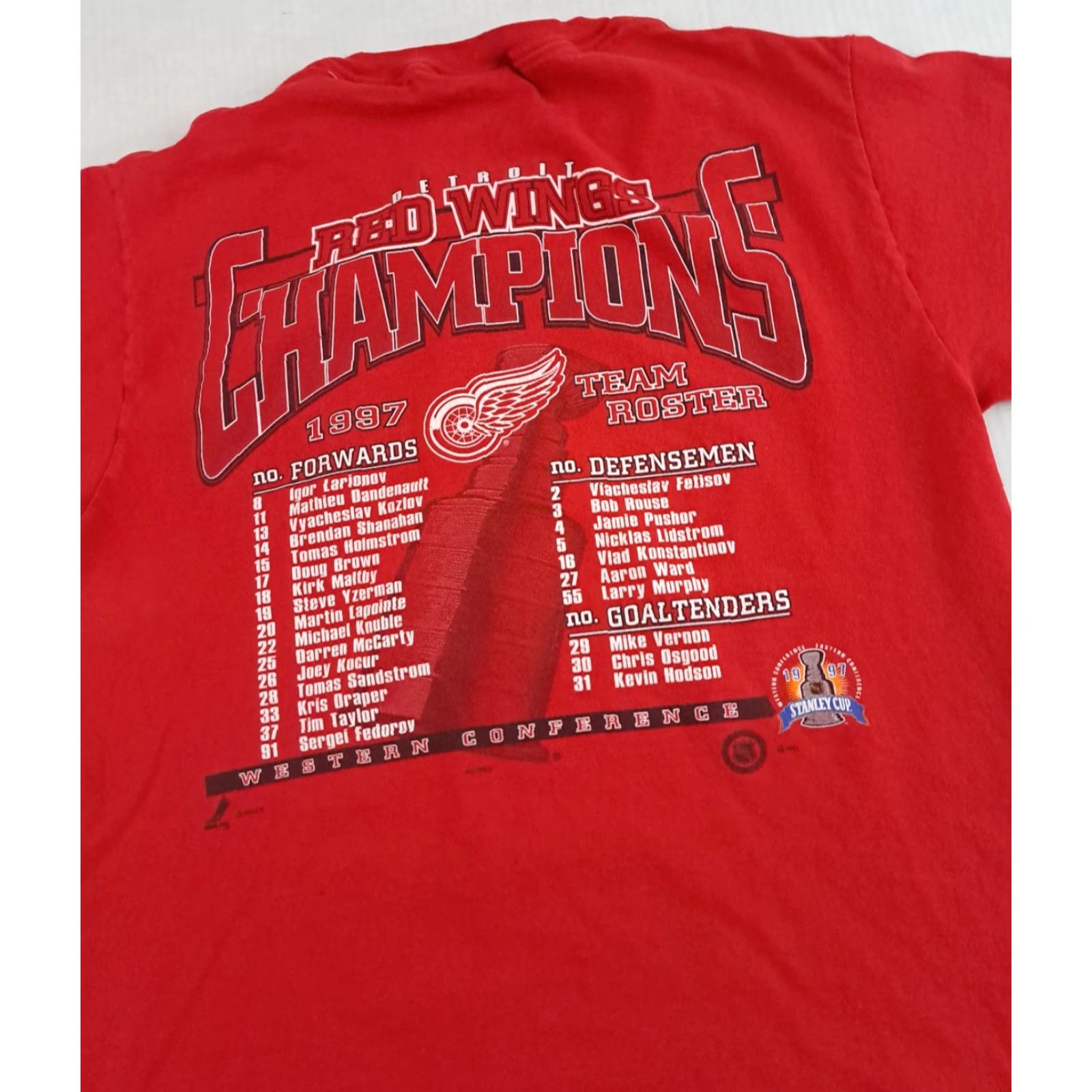 Lee VINTAGE Detroit Red Wings Hockey T-Shirt Lee USA Made 1997 Champions- Med Shirt Unisex Adults Red 90s Men Women Size US M / EU 48-50 / 2 - 6 Thumbnail