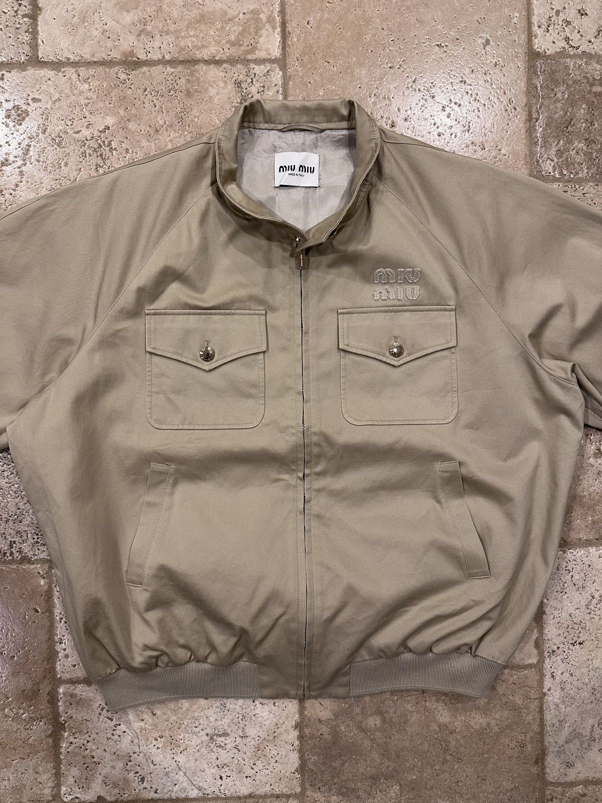 Miu Miu Miu Miu Khaki / Biege Chino Cord Logo Blouson Bomber Jacket Size US M / EU 48-50 / 2 - 9 Thumbnail