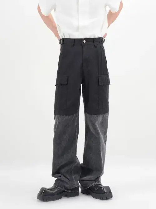 Japanese Brand Black y2k two tone patchwork denim jeans Size US 32 / EU 48 - 2 Thumbnail