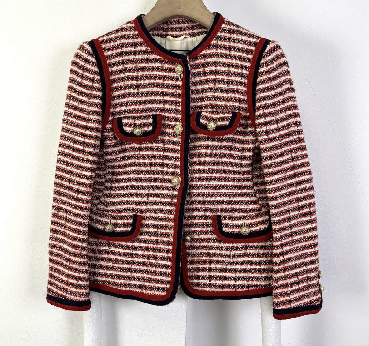 Gucci Gucci Red Striped Tweed Jacket K12 Size S / US 4 / IT 40 - 1 Thumbnail