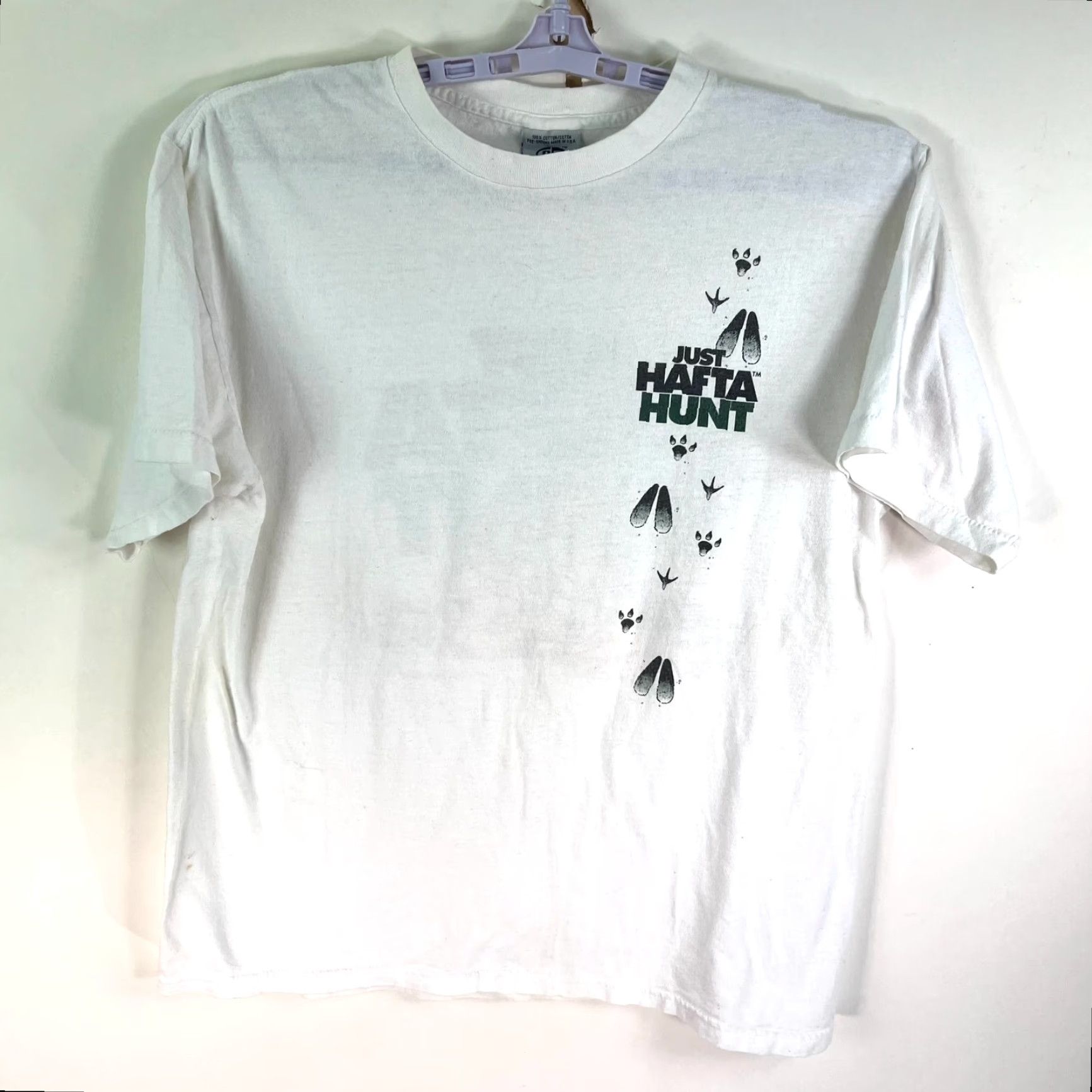 Vintage VINTAGE Coed Sportswear Just Hafta Hunt T-Shirt Mens L White Double-Sided Graphic Tee 90s Hunting Stitch Adventure Time Mens Large White Graphic Tee Size US L / EU 52-54 / 3 - 2 Thumbnail