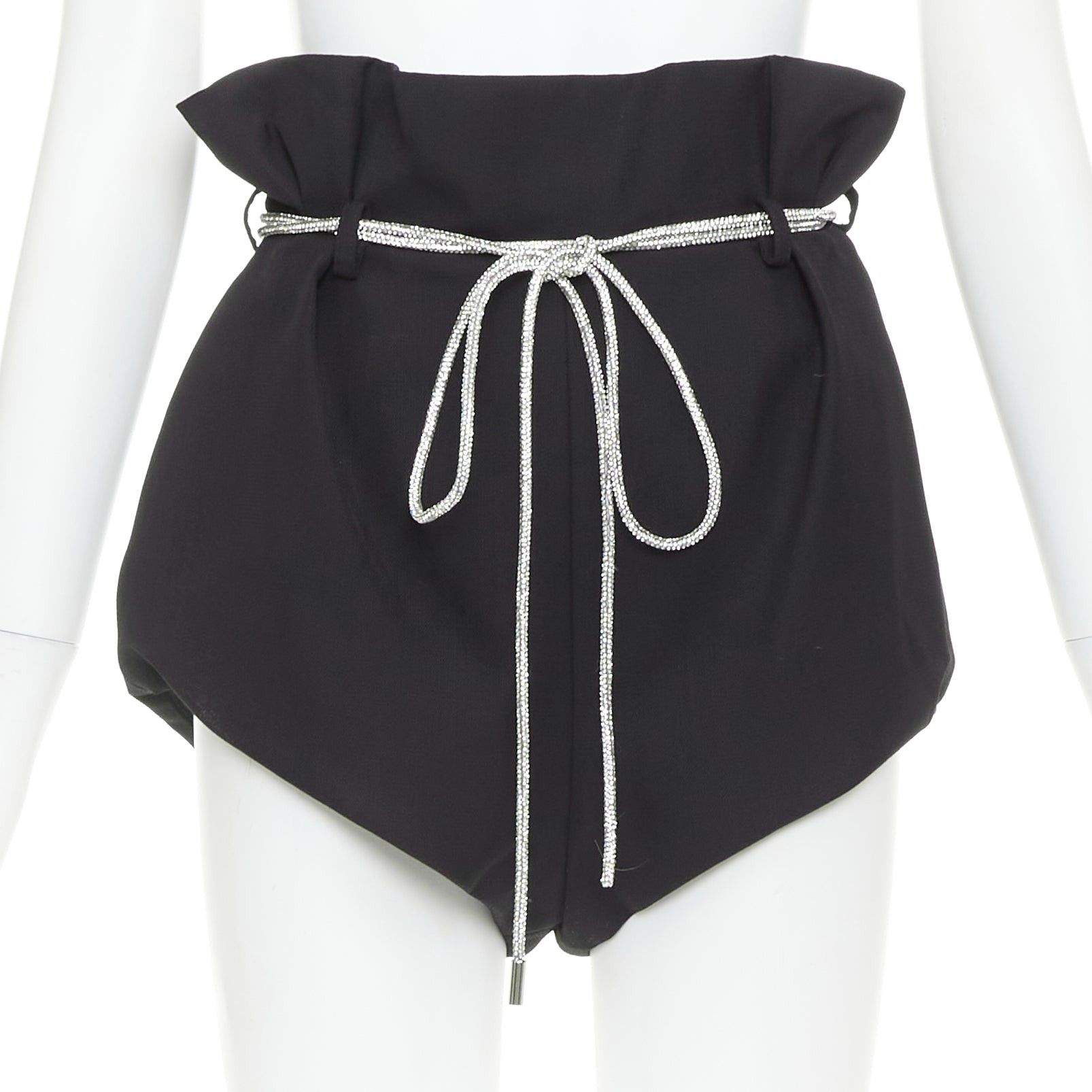 Alexandre Vauthier ALEXANDRE VAUTHIER SS2021 Runway black crepe silver crystal strass rope tie belt mini shorts Size 26" / US 2 / IT 38 - 1 Thumbnail