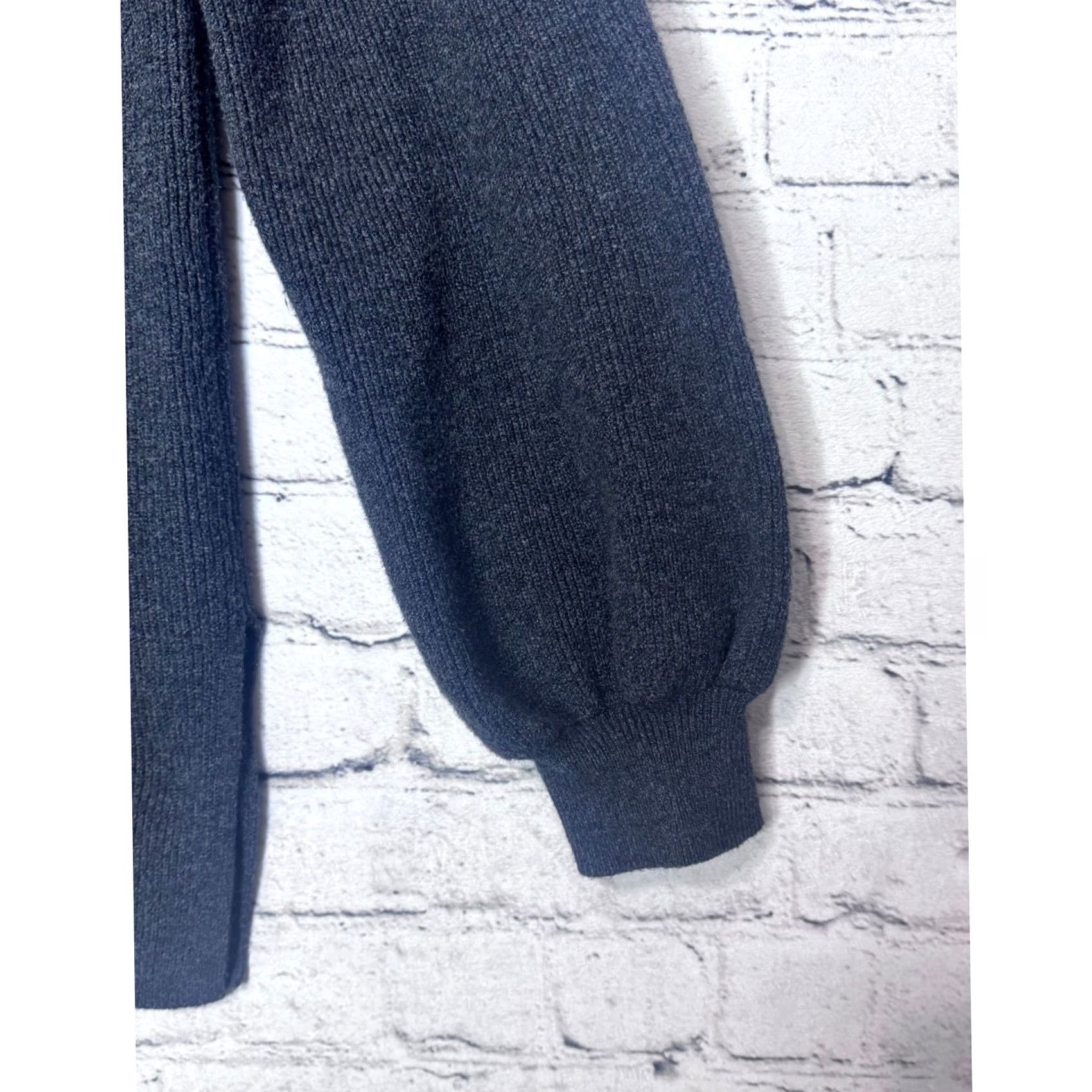Loft LOFT Charcoal Gray Ribbed Balloon Sleeve Mock Neck Sweater Size L Women Regular Pullover Knit Casual Comfort Girls Mens Women Size L / US 10 / IT 46 - 2 Thumbnail