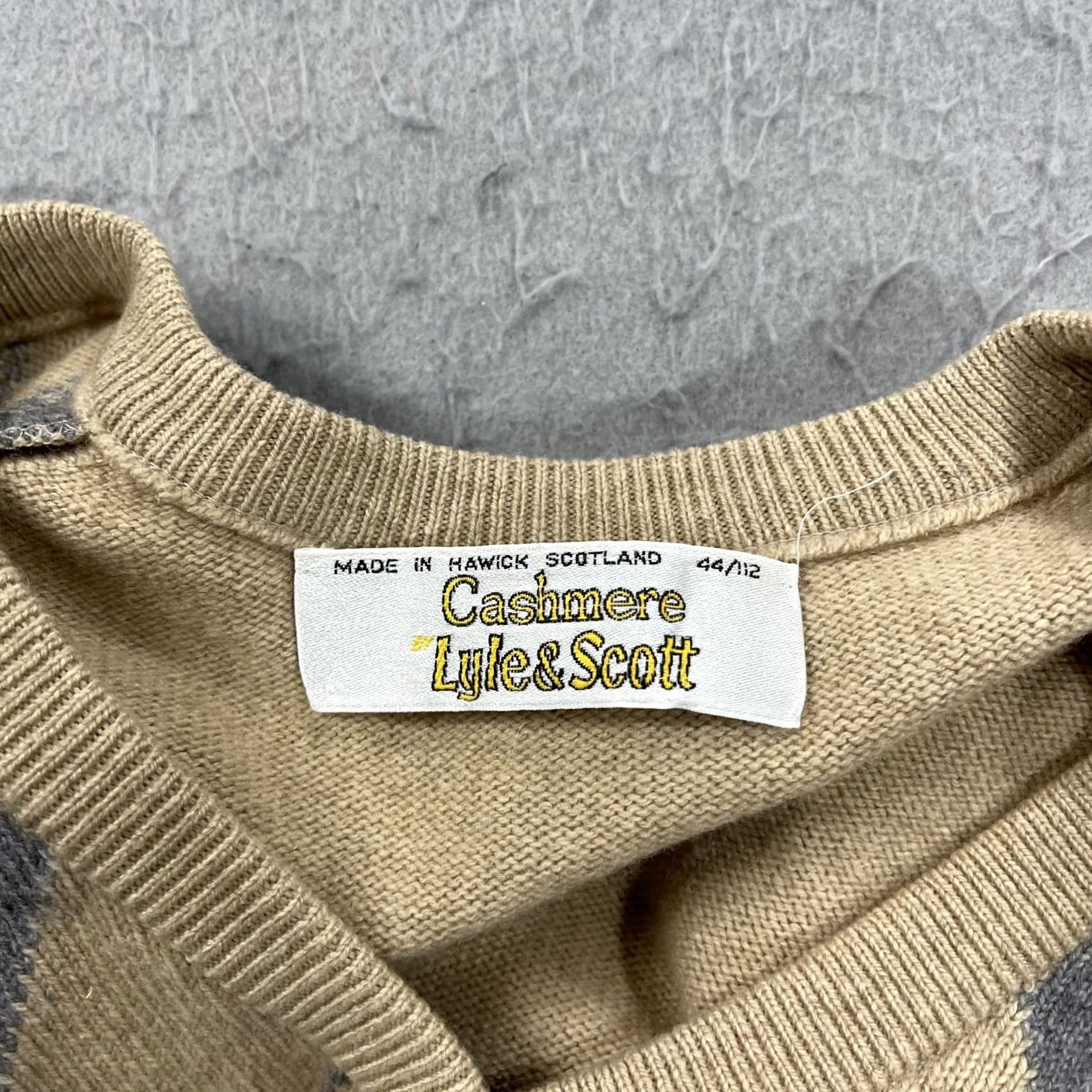 Lyle & Scott VINTAGE Lyle & Scott Sweater Mens 44 Large Brown 100% Cashmere Argyle V Neck Pullover Knit Shirt Size US L / EU 52-54 / 3 - 4 Thumbnail
