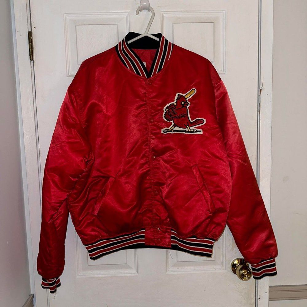 image of St Louis Cardinals Starter Satin Bomber Jacket Men's Size X in Red