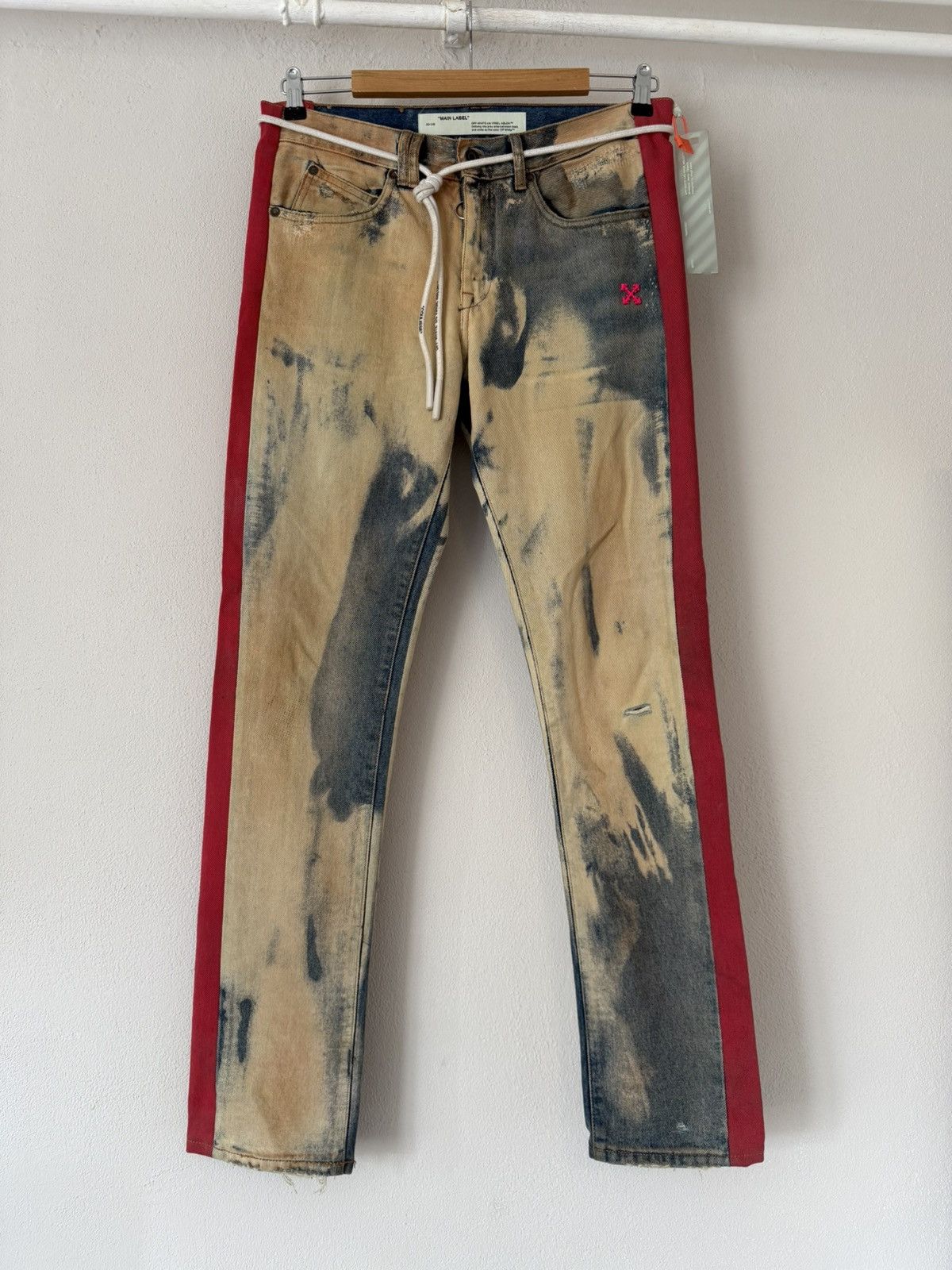 Off-White Bleached Side Stripe Jeans with Rope Belt Size US 31 - 1 Thumbnail