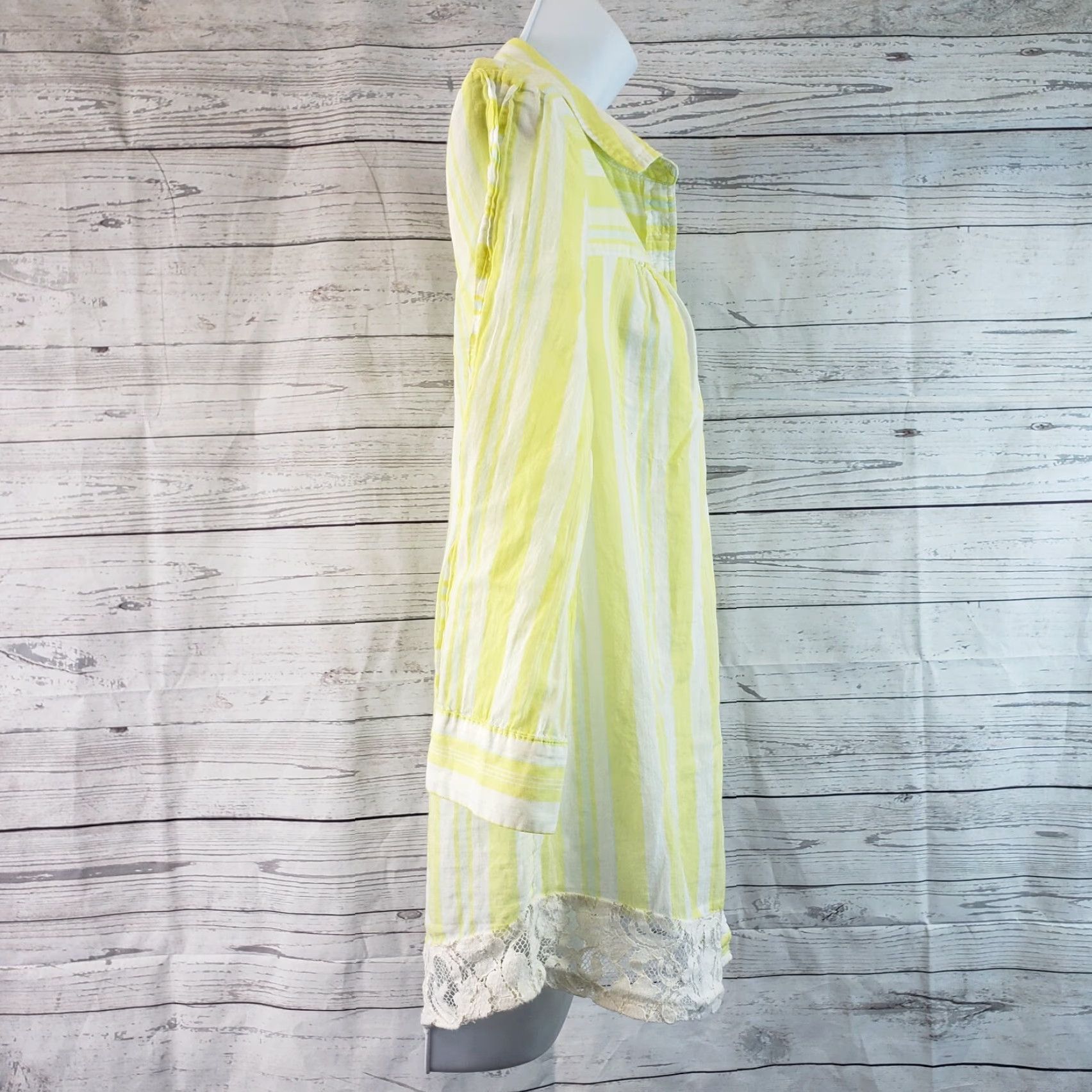 Vintage Edme & Esyllte Womens Button Front Top Sz 10 Yellow White Stripes 3/4 Sleeve Shirt Casual Womens Size L / US 10 / IT 46 - 4 Thumbnail