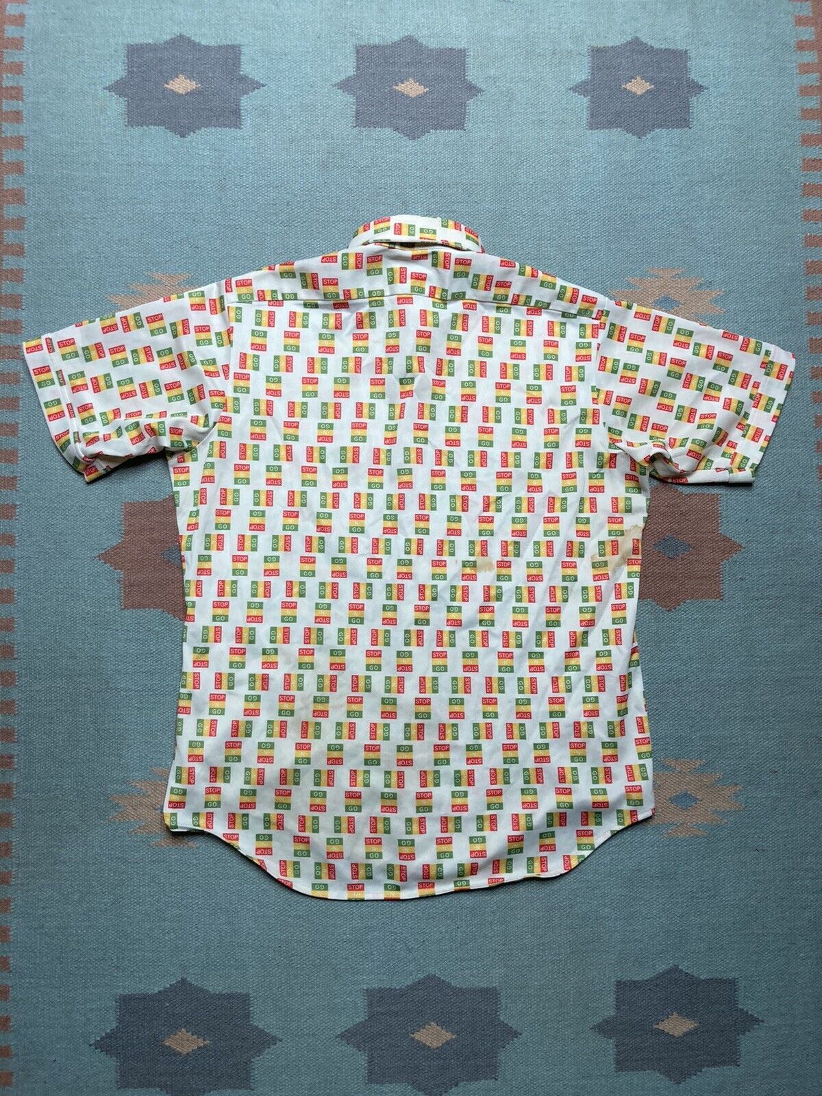 Vintage VTG 70s button shirt novelty print stop n go dagger collar L Size US L / EU 52-54 / 3 - 5 Thumbnail
