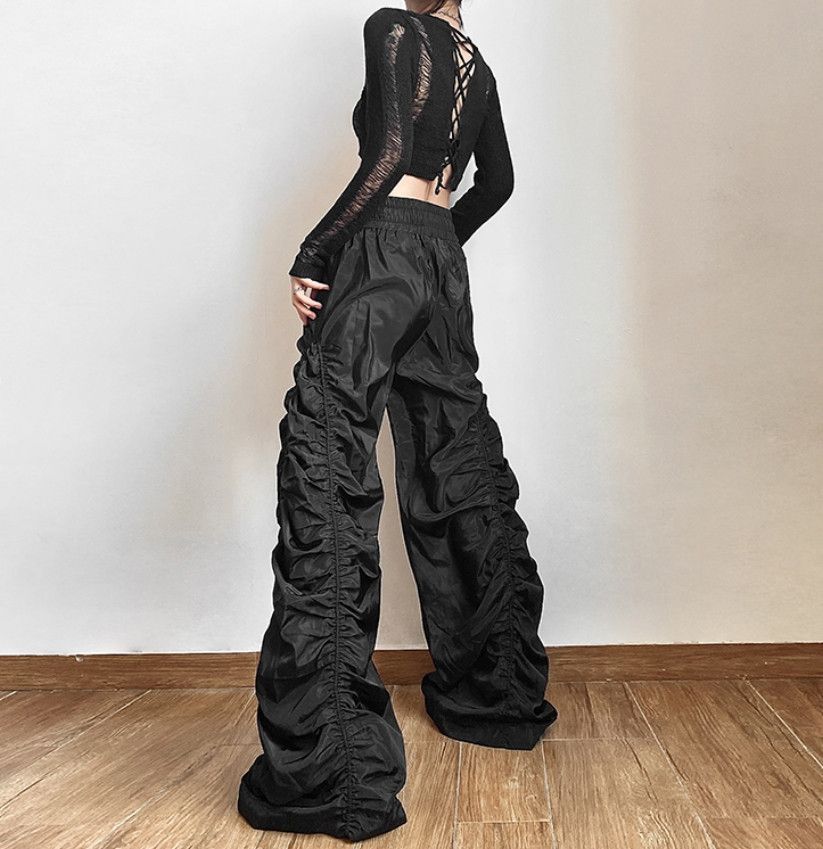 Designer × Japanese Brand × Vintage Vintage Baggy Punk Crinkle Sides Wide Leg Oversize Trousers Size US 30 / EU 46 - 2 Thumbnail