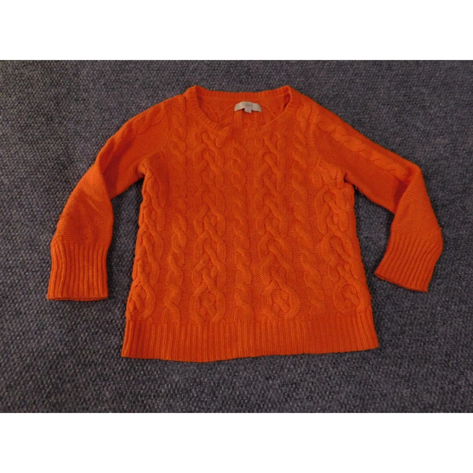 Loft LOFT Ann Taylor Cable Knit Sweater Womens XS Orange Wool Rabbit Hair Crewneck Pullover Size XS / US 0-2 / IT 36-38 - 3 Thumbnail
