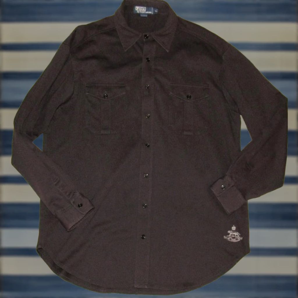 Ralph Lauren Vtg Polo Ralph Lauren Crown Logo Black Knit Long Sleeve Button Down Shirt XL Mens Size US XL / EU 56 / 4 - 1 Thumbnail
