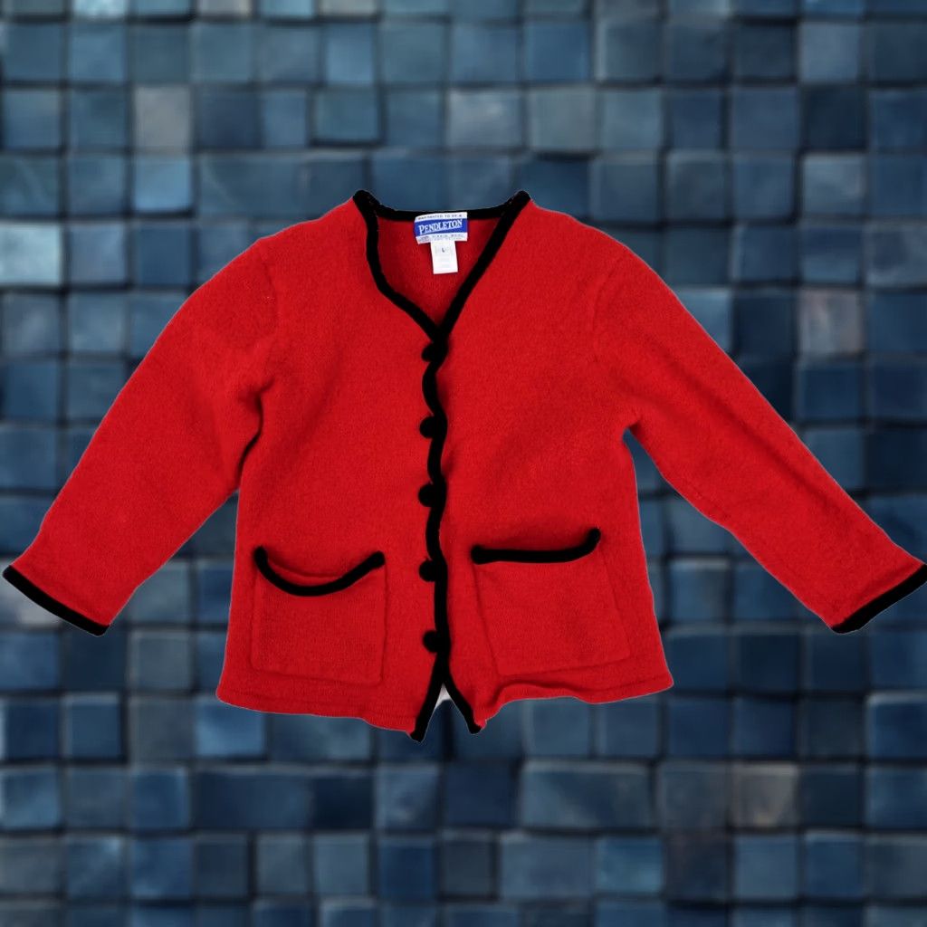 Pendleton VINTAGE Pendleton Cardigan Women L Red Button Velvet Accent 100% Virgin Wool Knit Warmth Casual Size L / US 10 / IT 46 - 1 Thumbnail