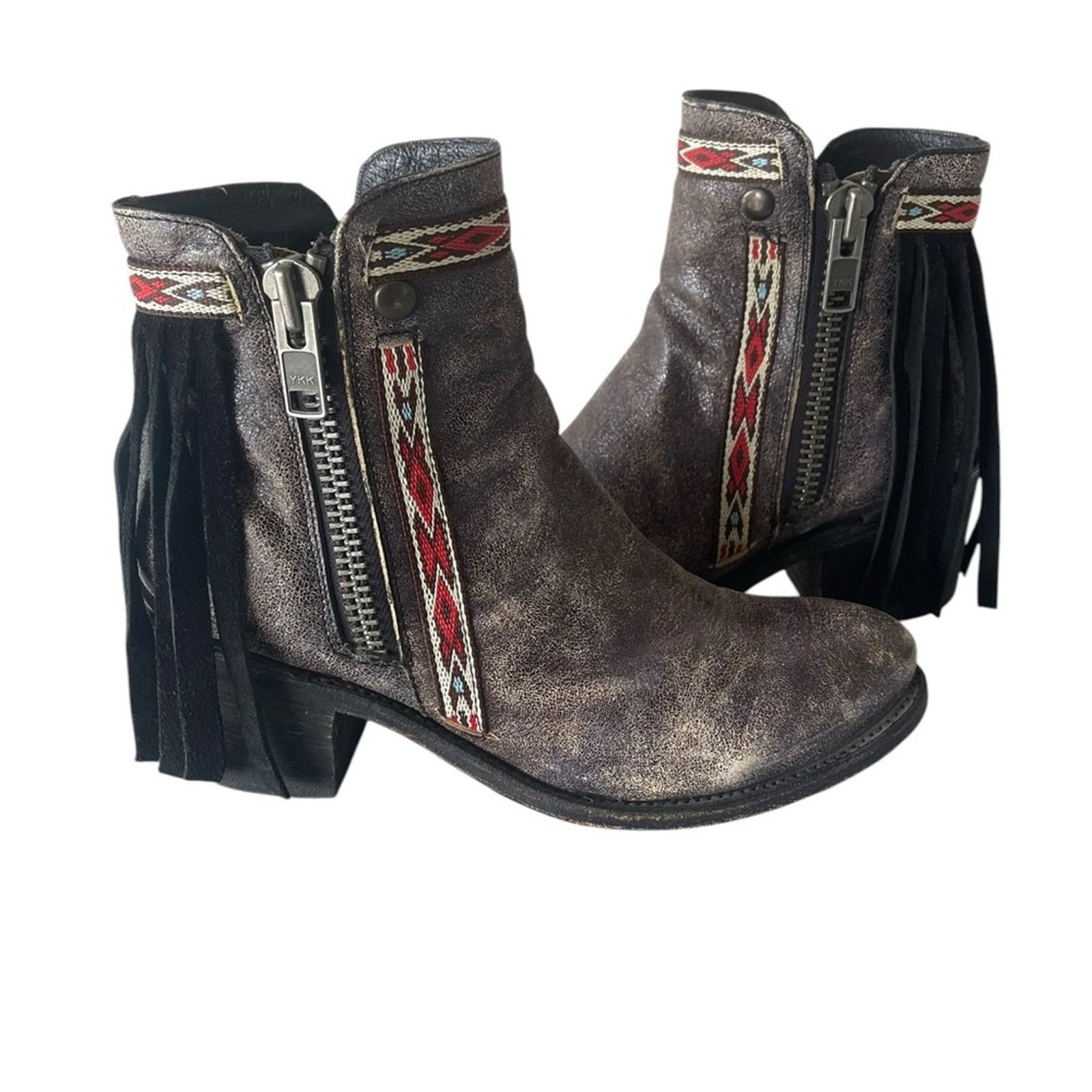 Corral Corral Womens Distressed Leather Fringe Ankle Boots Sz 7 Size US 7 / IT 37 - 7 Thumbnail