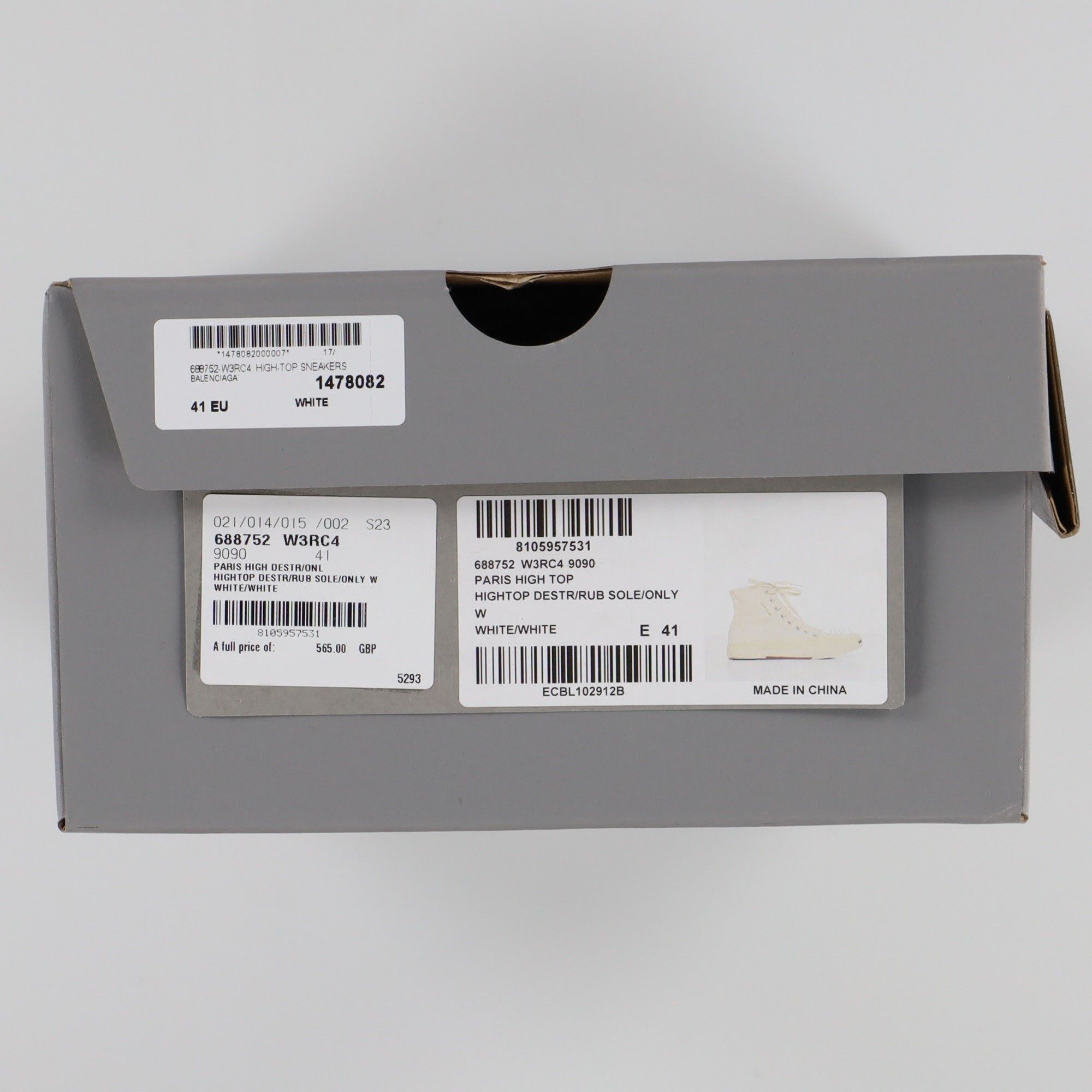 Balenciaga White Paris Distressed Logo Hi-Top Trainers Size US 11 / IT 41 - 6 Thumbnail