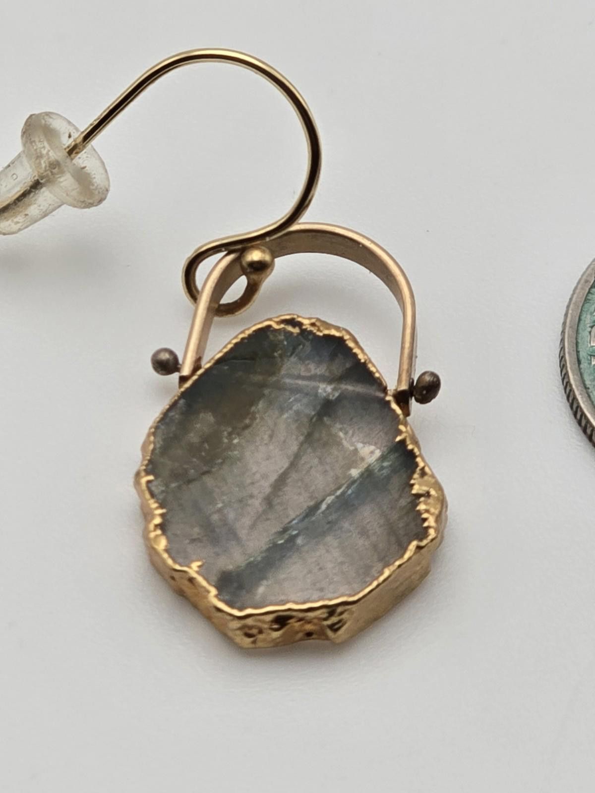 Studio D'Artisan Labradorite Slice Earrings 14K GF Strong Flash Boho Artisan Size ONE SIZE - 8 Thumbnail