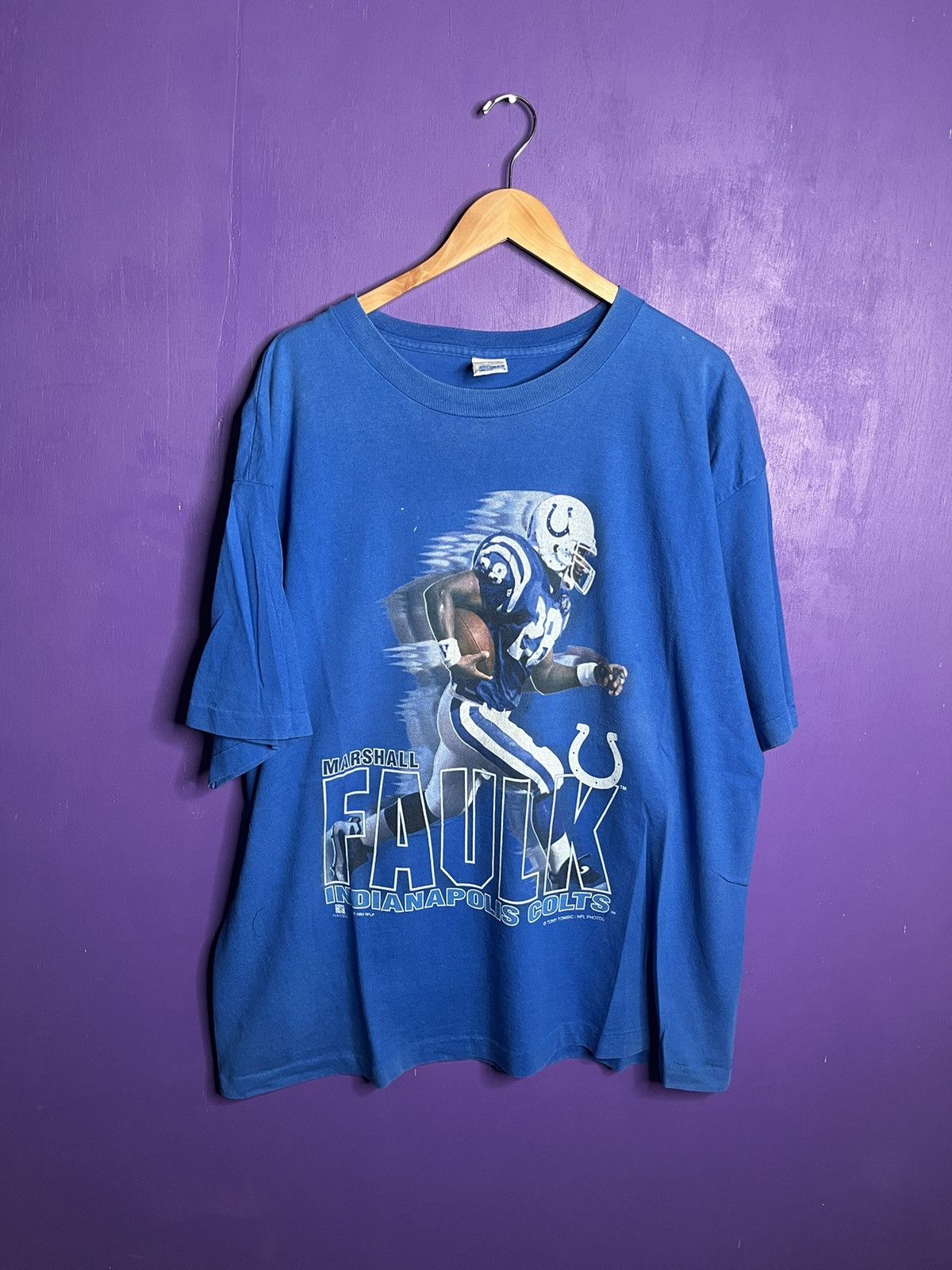 image of Nfl x Salem Vintage 1995 Salem Marshall Faulk Colts T-Shirt in Blue, Men's (Size 2XL)