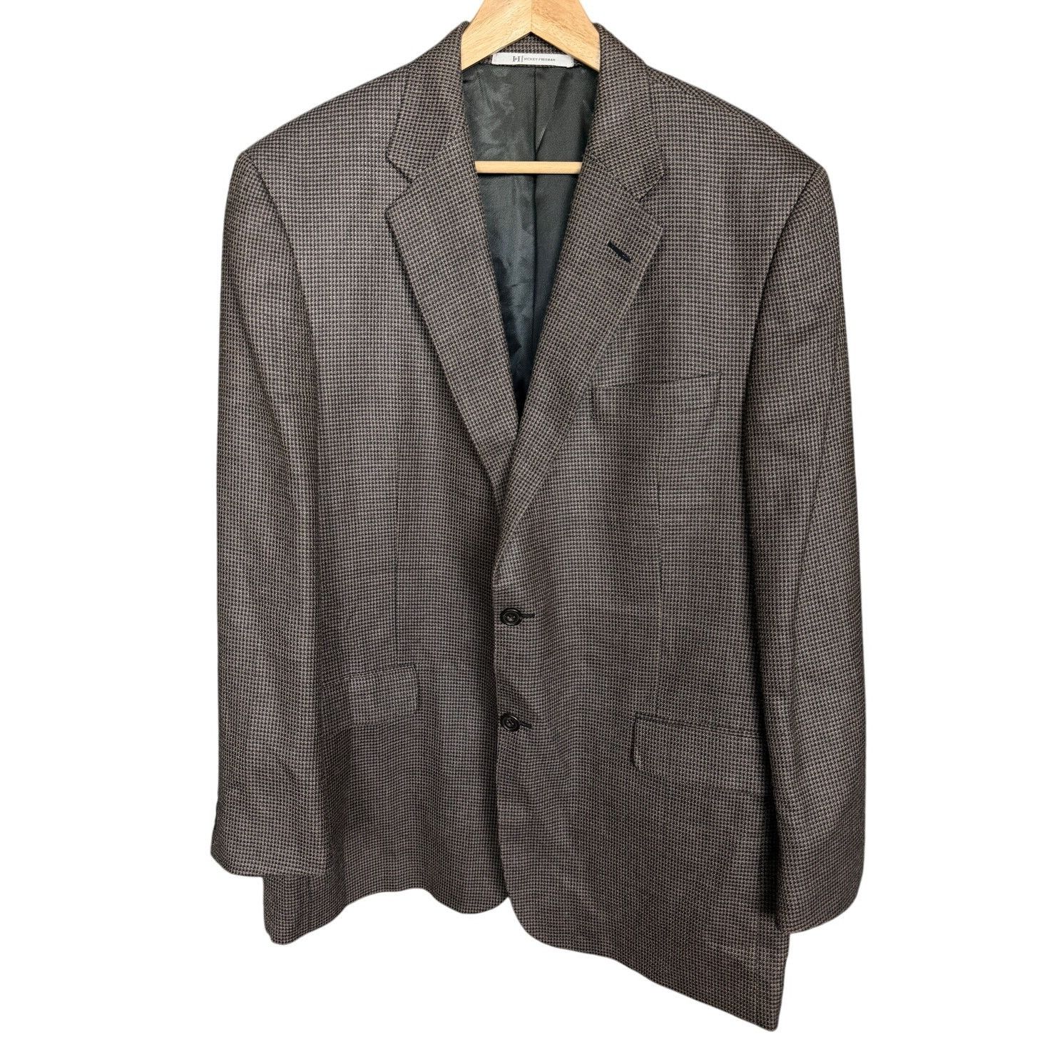 Hickey Freeman Hickey FreemanGray Silk & Wool Houndstooth Sport Coat 44R Size 44R - 1 Thumbnail
