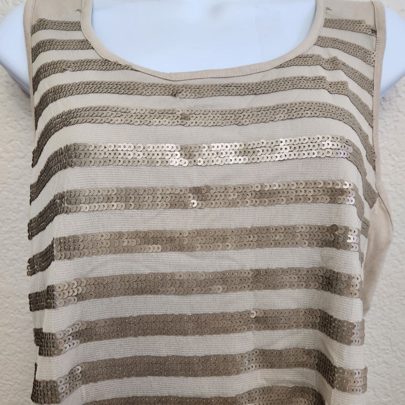 Other Chico's New Khaki Stella Sequin Top 2 Large New With Tags Size L / US 10 / IT 46 - 2 Thumbnail