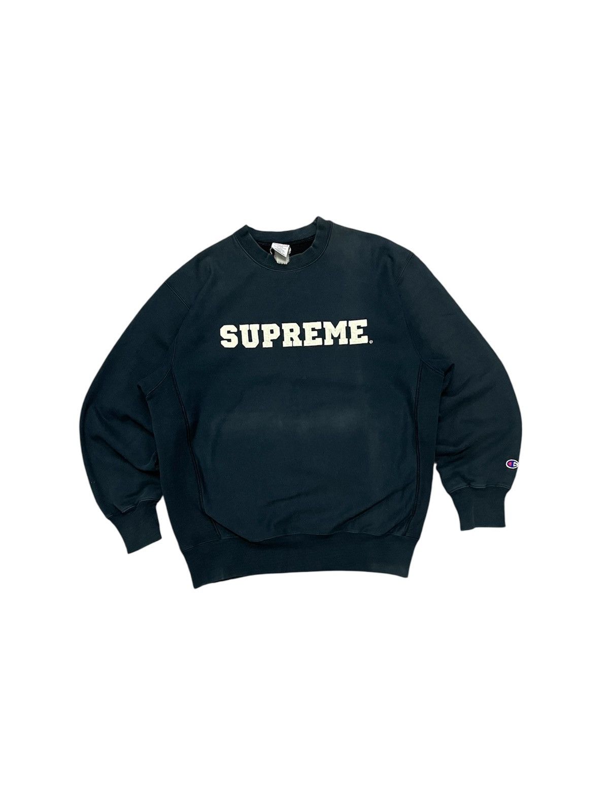Champion × Supreme Supreme Champion 3D Metallic Navy Sweatshirt Sz
