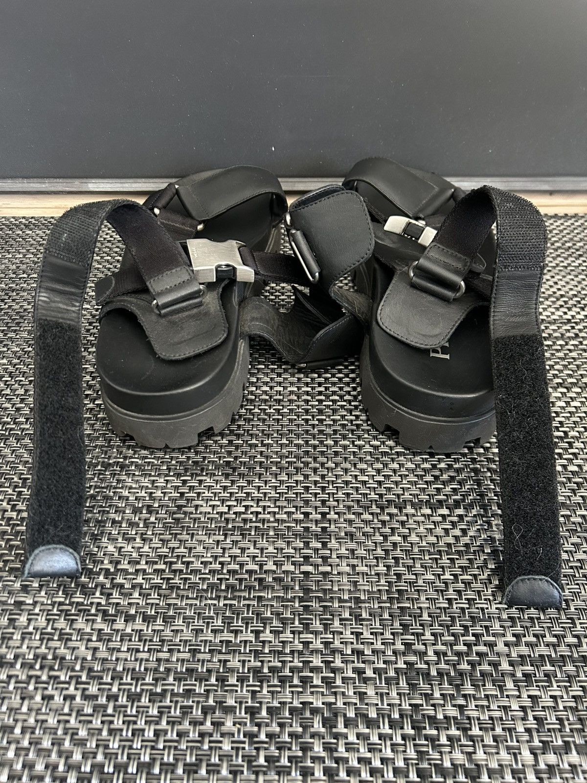Prada *PRADA* Black Sporty Nylon & Leather Tape Strap Sandals 10 Size US 10 / EU 43 - 12 Thumbnail