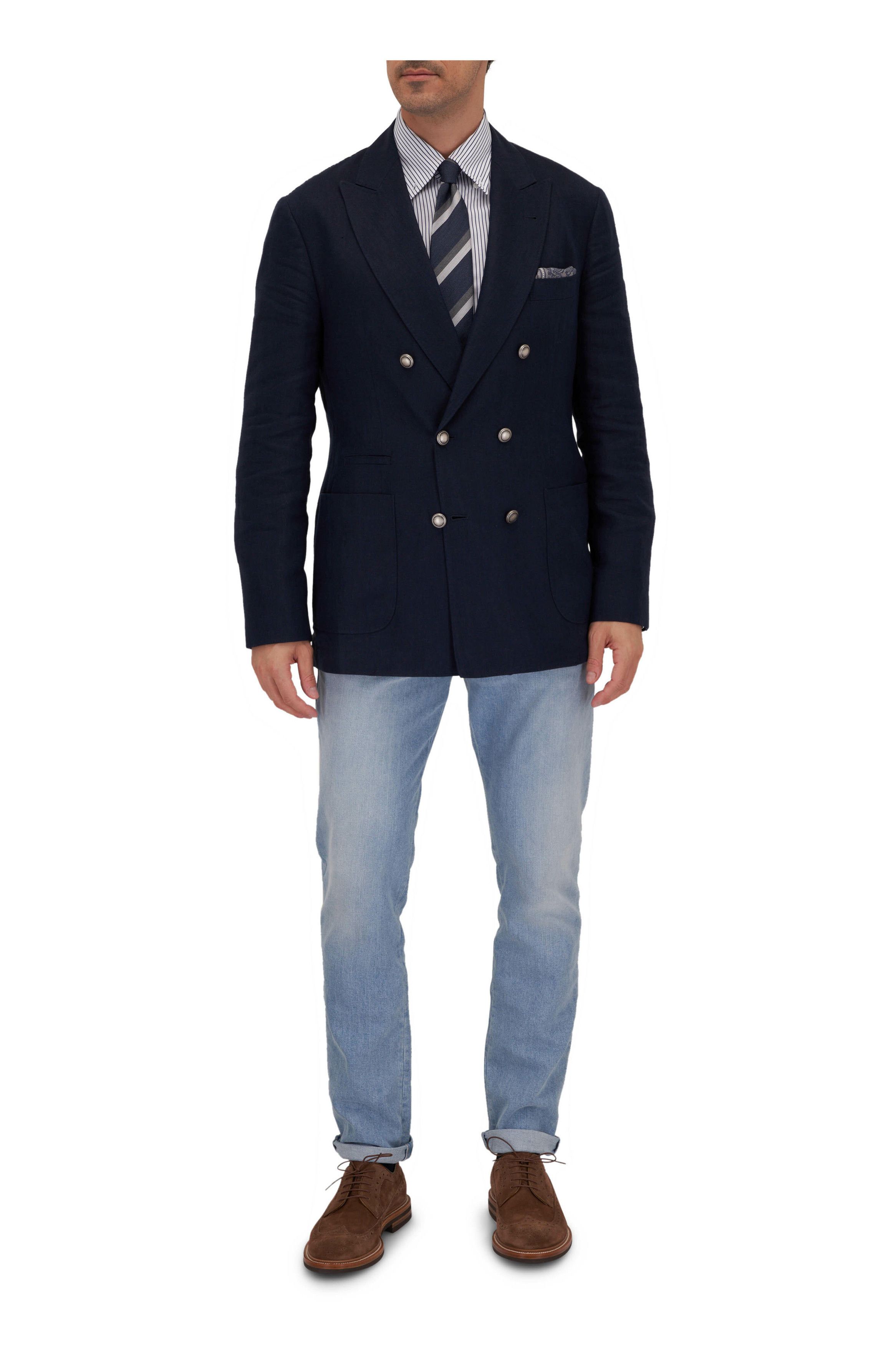 Brunello Cucinelli o1mtch0225 Double Breasted Sportcoat in Navy Size US L / EU 52-54 / 3 - 4 Thumbnail