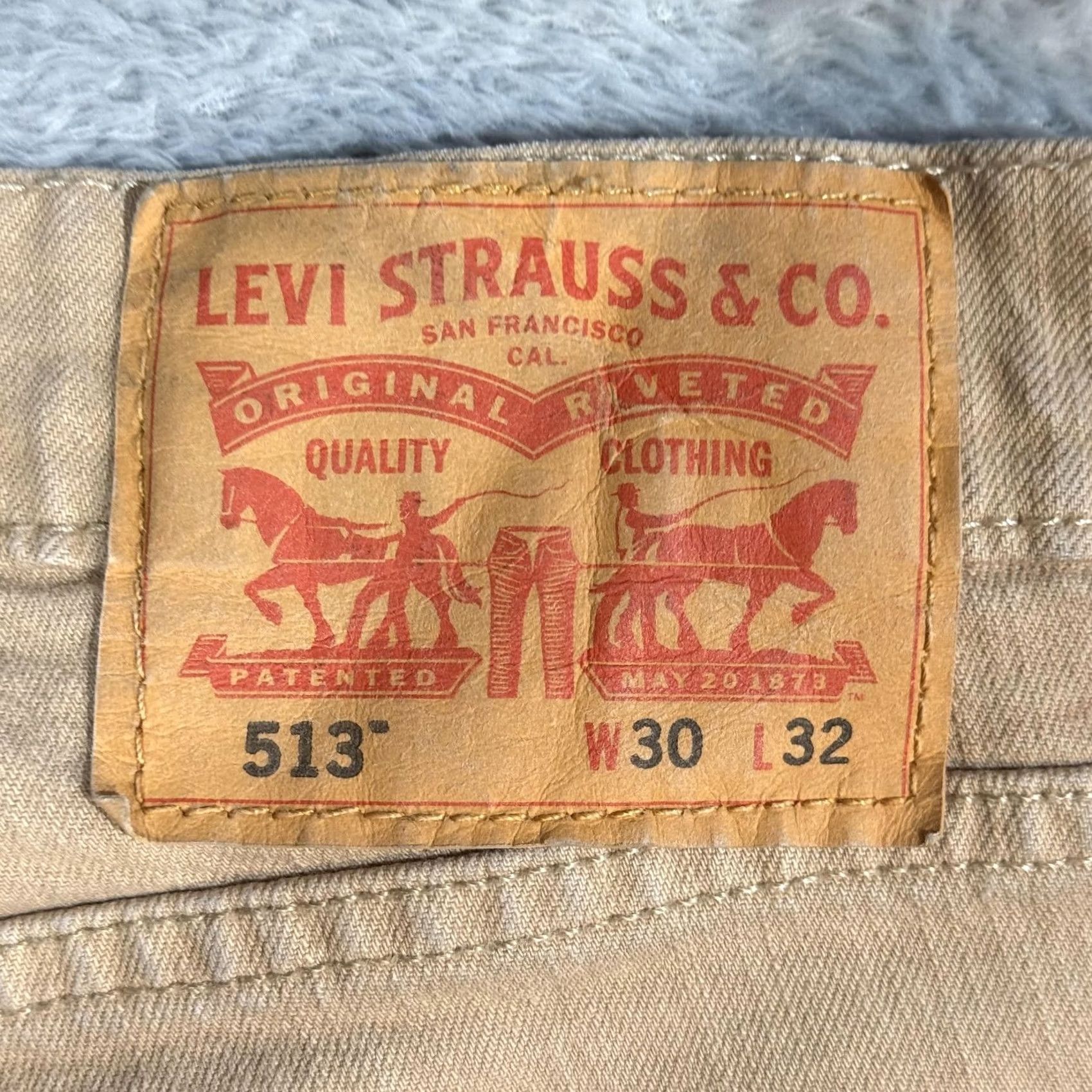 Levi's VINTAGE Levis 513 Jeans Mens 30x32 Khaki Slim Straight Stretch Denim Beige Zip Fly Size US 30 / EU 46 - 4 Thumbnail