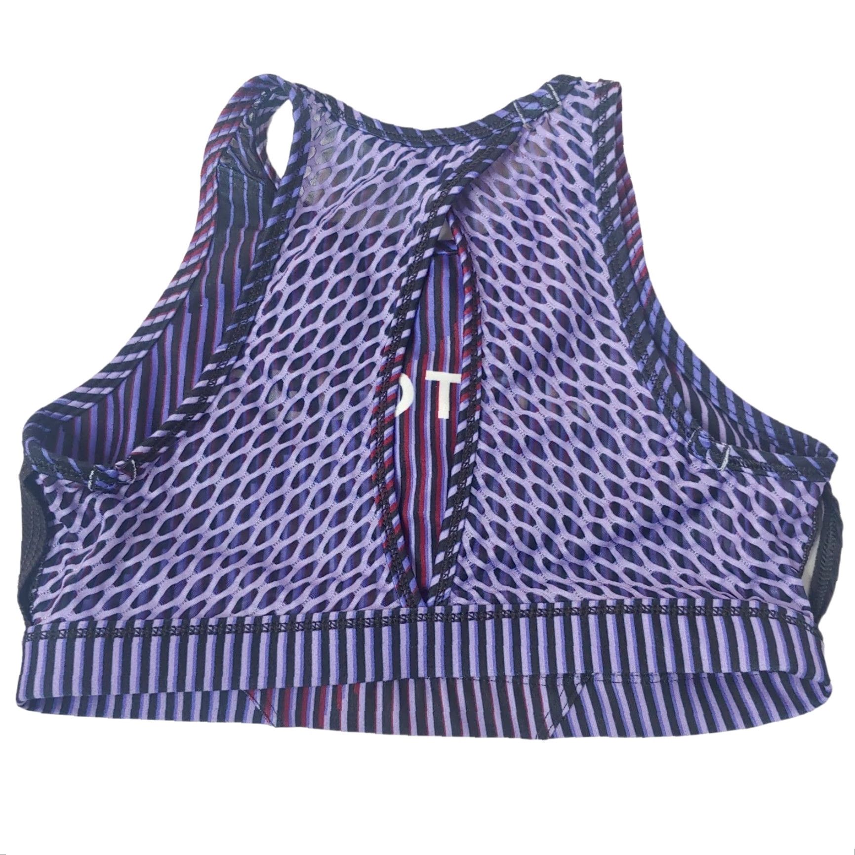 Vintage Peloton Sports Bra Women S Black Purple Stripe High Neck Open Back Workout Cycling Activewear Size ONE SIZE - 3 Thumbnail