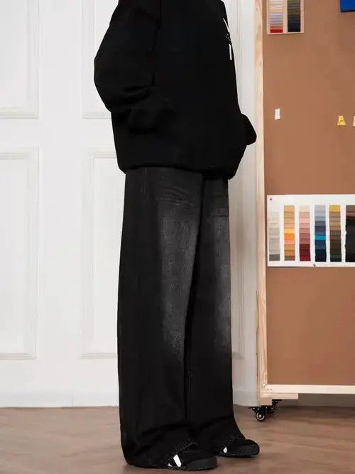 Jean Vintage High Street Y2K Black Straight Leg Wide Jeans Size US 34 / EU 50 - 2 Thumbnail
