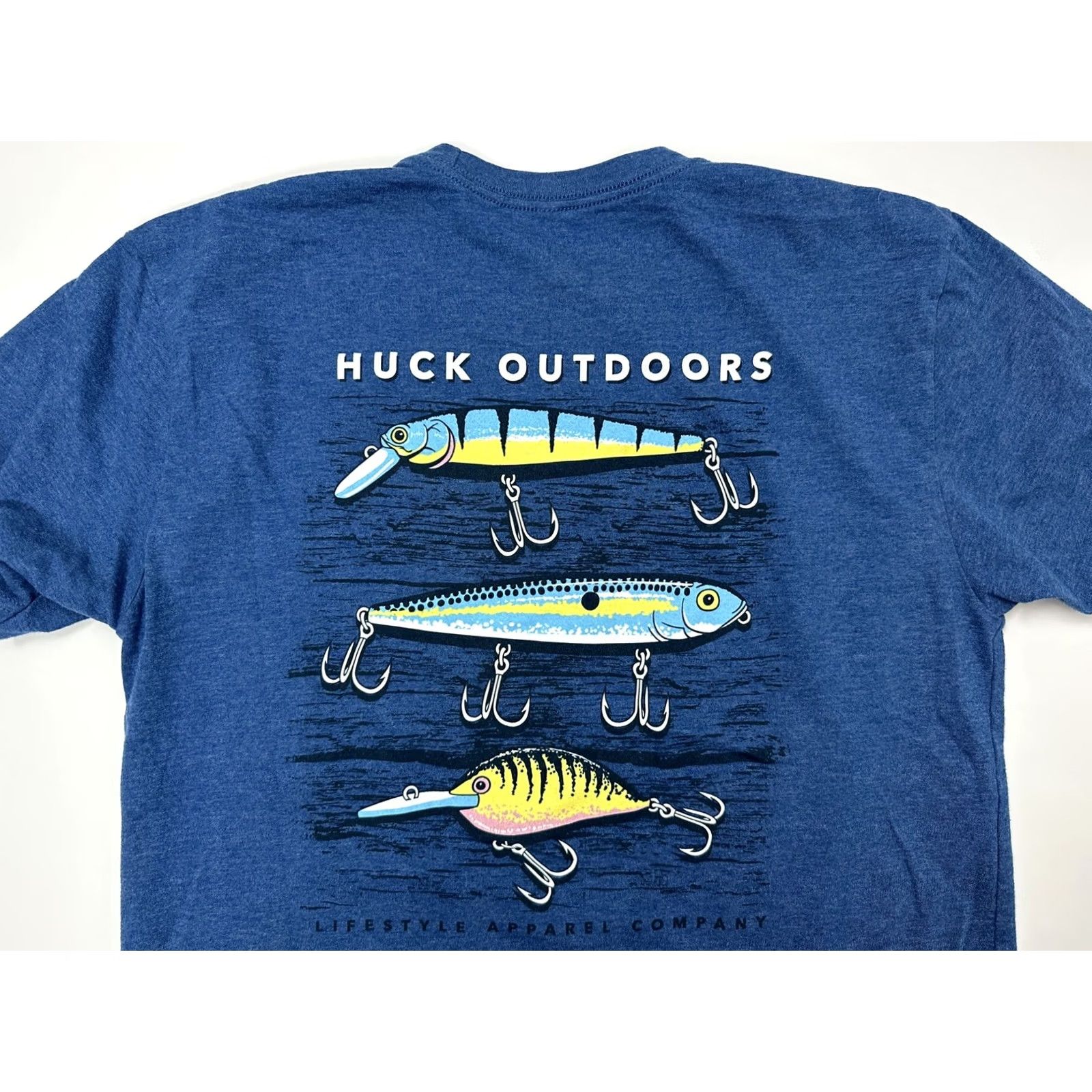 Vintage Huck Outdoors Shirt Large Heather Blue Fishing Lures Nature Freshwater Size US L / EU 52-54 / 3 - 2 Thumbnail