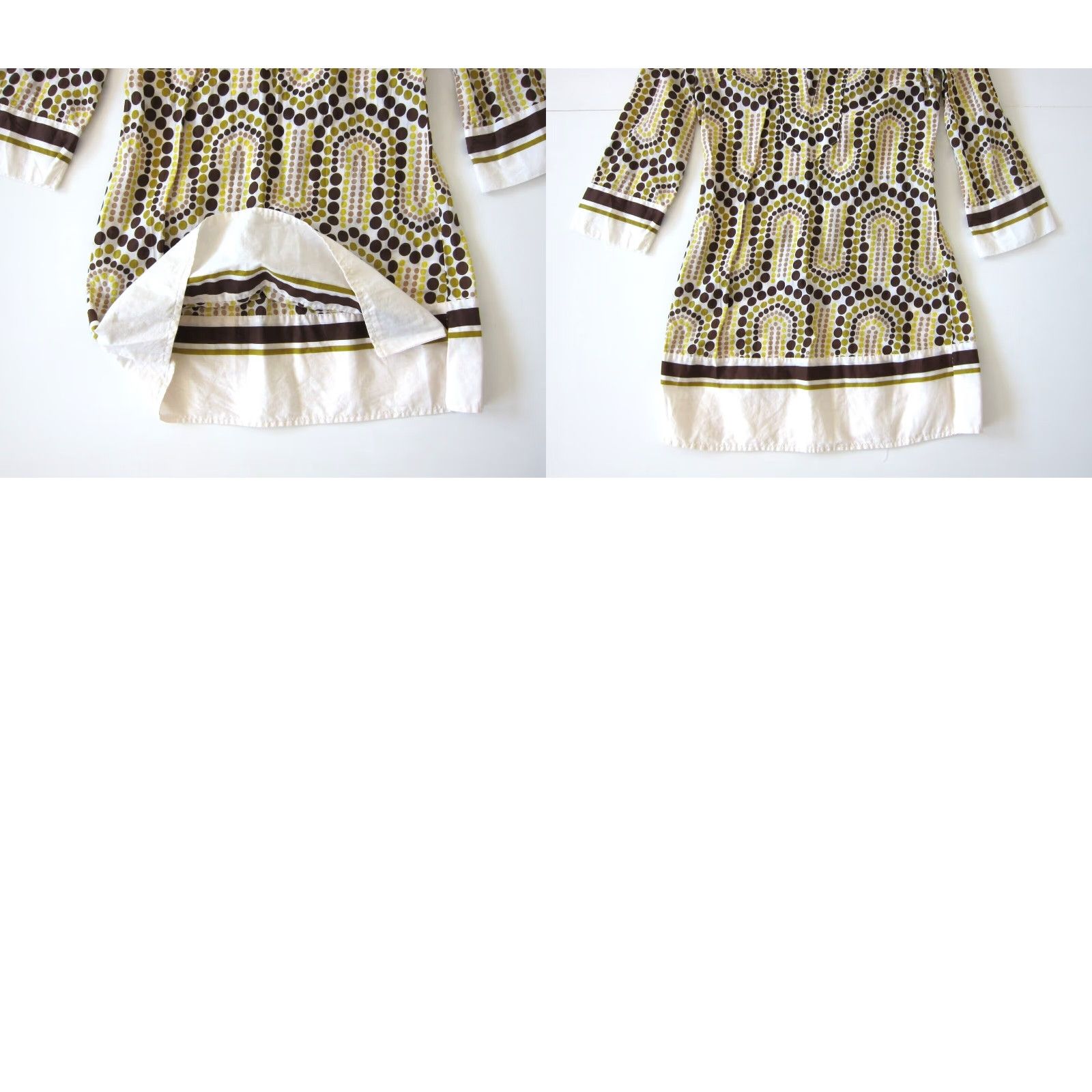 Vintage New York & Company Blouse XS V-Neck 3/4 Sleeve Polka Dot Tunic Shirt Womens Yellow Brown 100% Cotton Size XS / US 0-2 / IT 36-38 - 8 Thumbnail