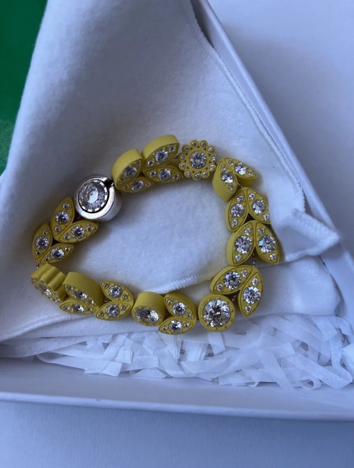 image of Bottega Veneta Cubic Zirconia Yellow Rubber Silver Bracelet, Men's