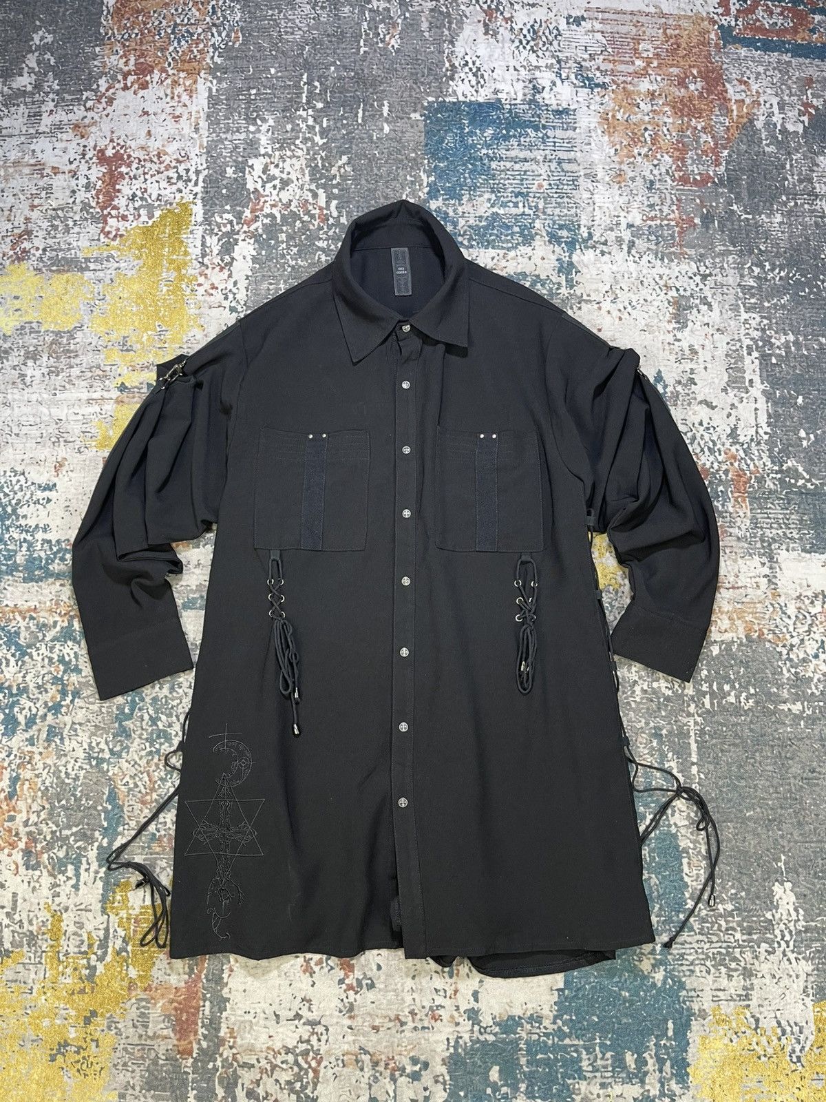 Ozz On Conte Oversized Lace Up Eyelet Goth Long Shirt
