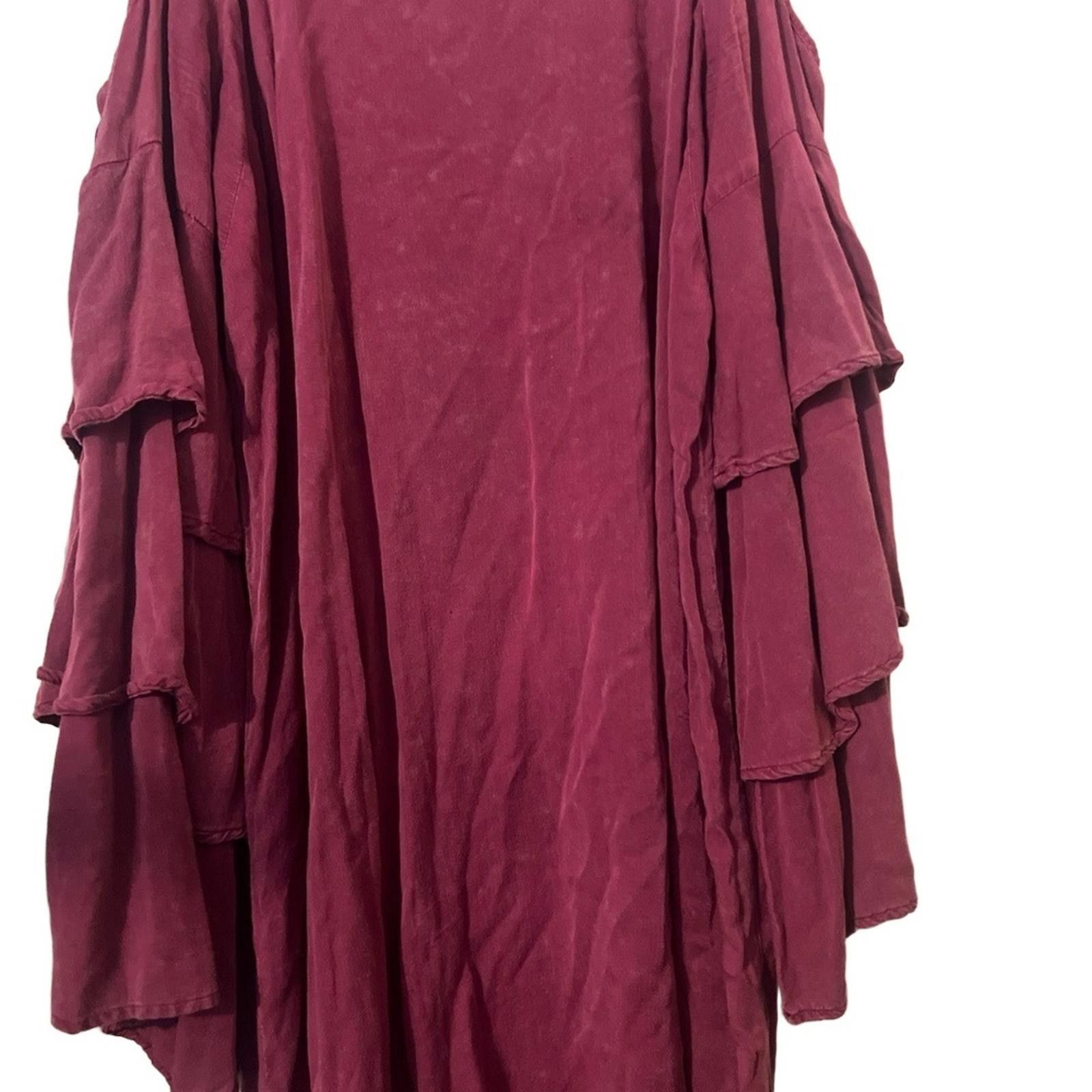 Other Umgee Mini Dress M Burgundy Cold Shoulder Ruffle Tiered Boho Size M / US 6-8 / IT 42-44 - 3 Thumbnail